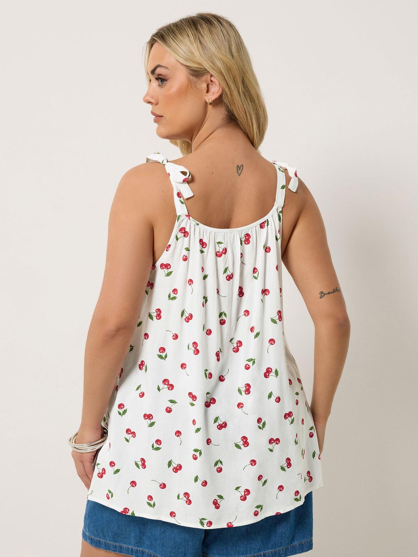 Image 2 of 5 of Yours Curve Cherry Print Vest Top - Black