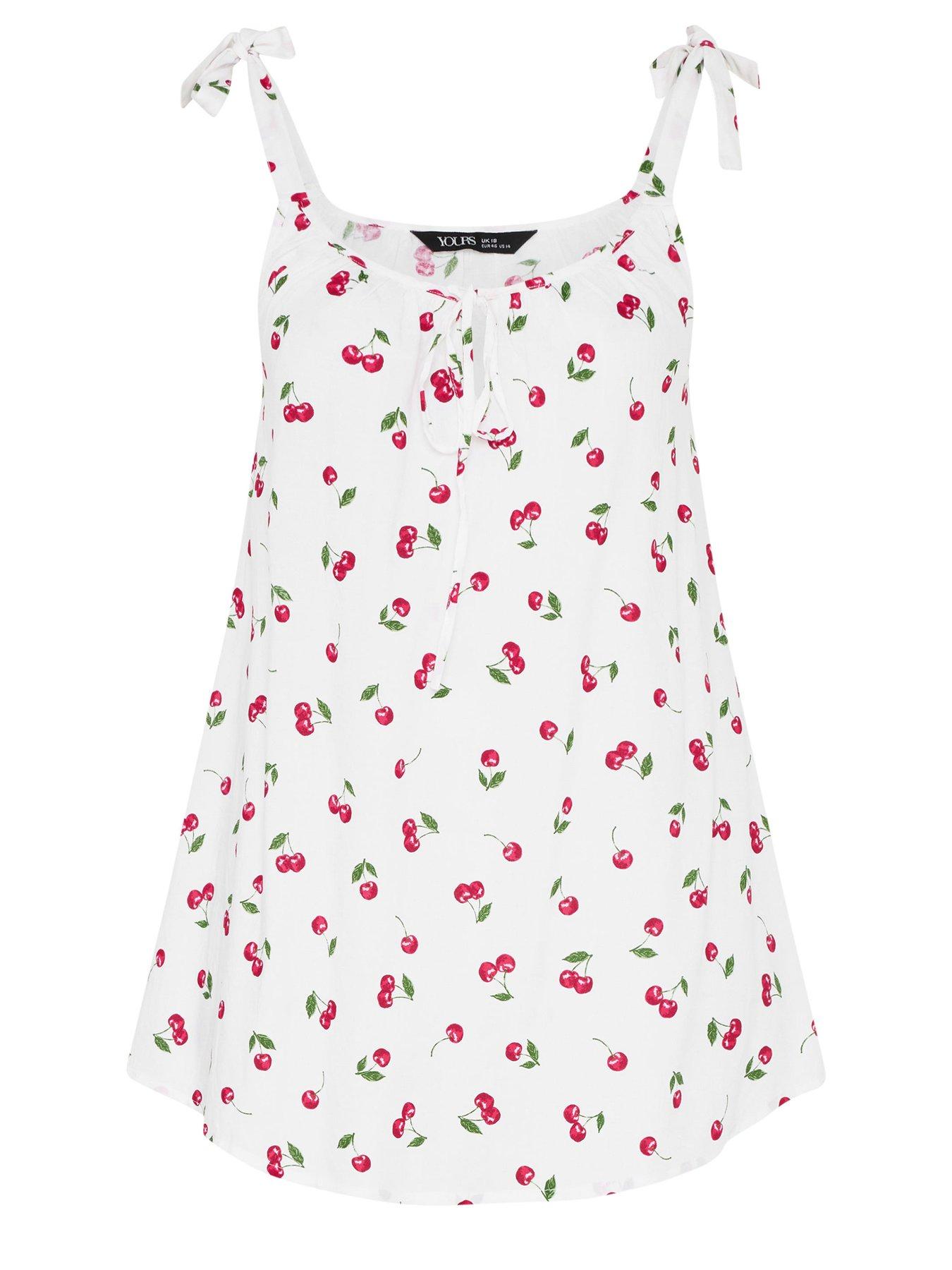 Image 5 of 5 of Yours Curve Cherry Print Vest Top - Black