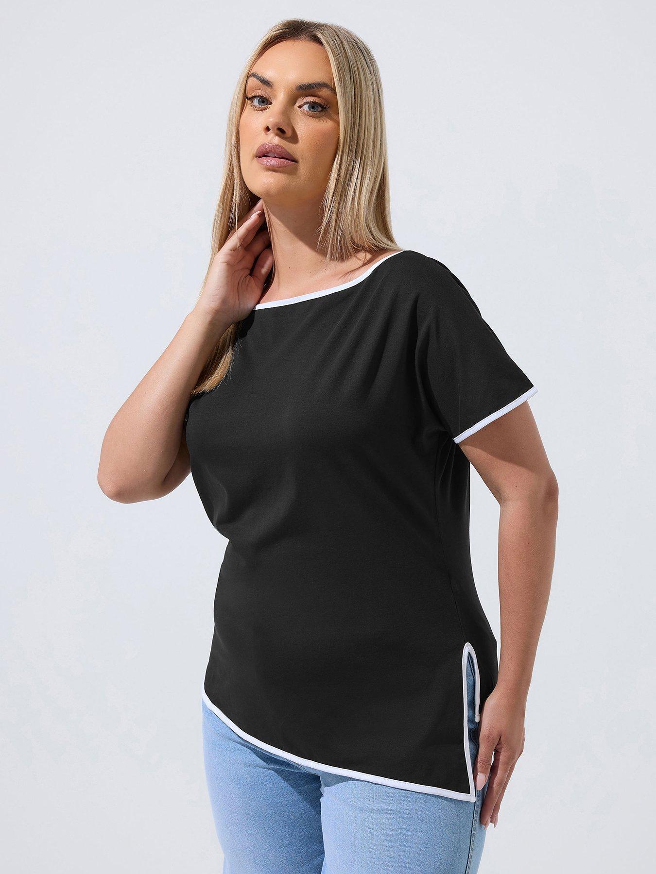 Yours Curve Grown On Short Sleeve Top - Black