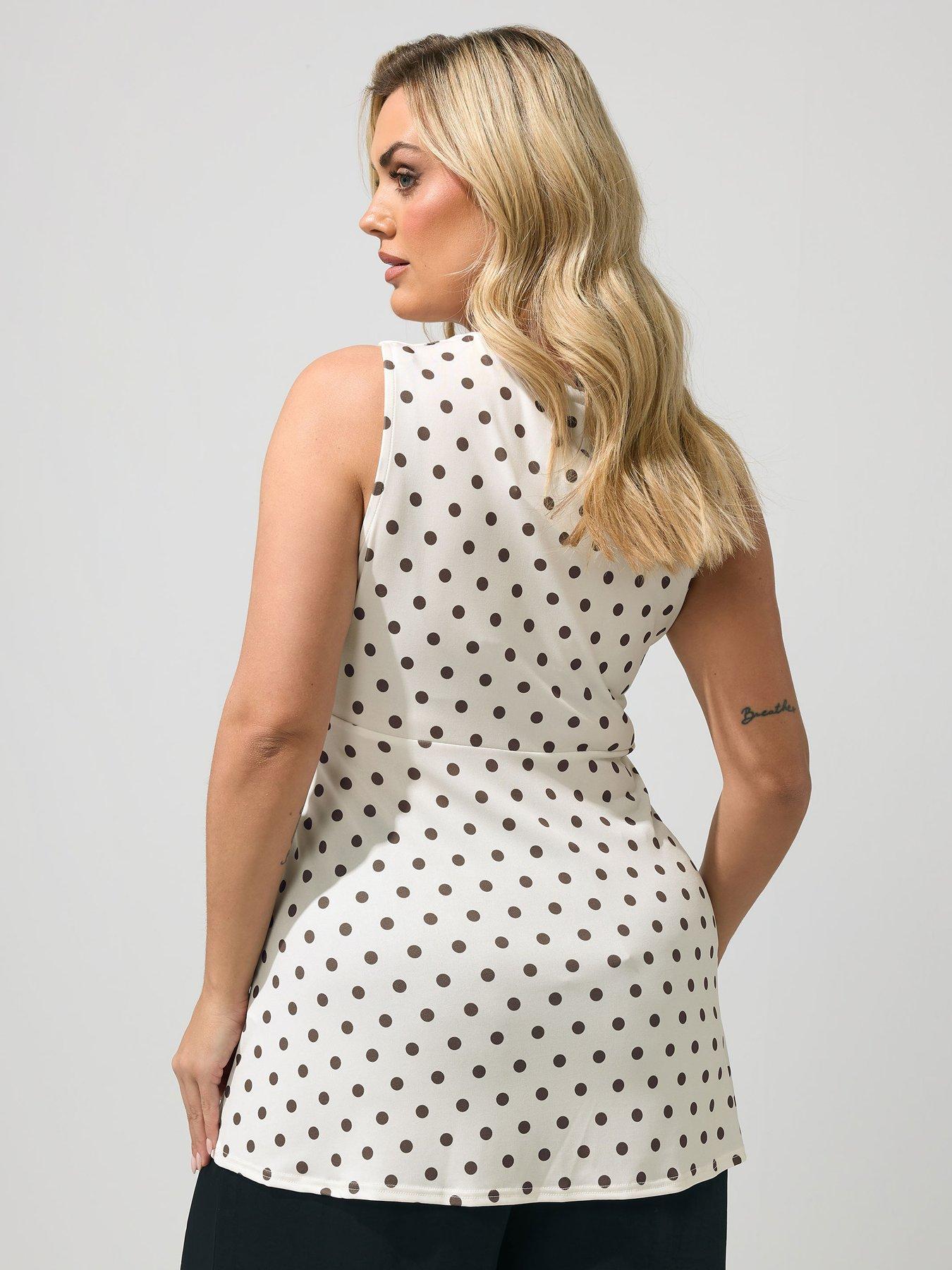 Image 2 of 5 of Yours Curve Polka Dot Sleeveless Knot Front Top - Ivory