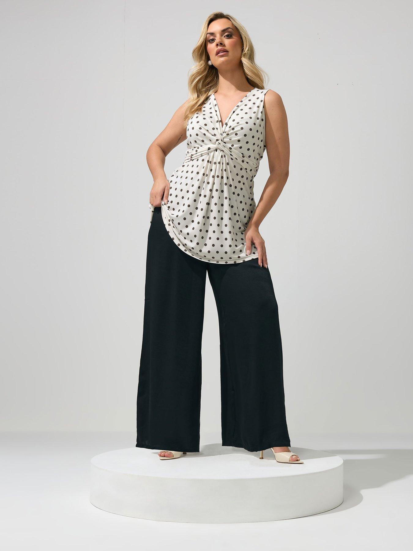 Image 3 of 5 of Yours Curve Polka Dot Sleeveless Knot Front Top - Ivory