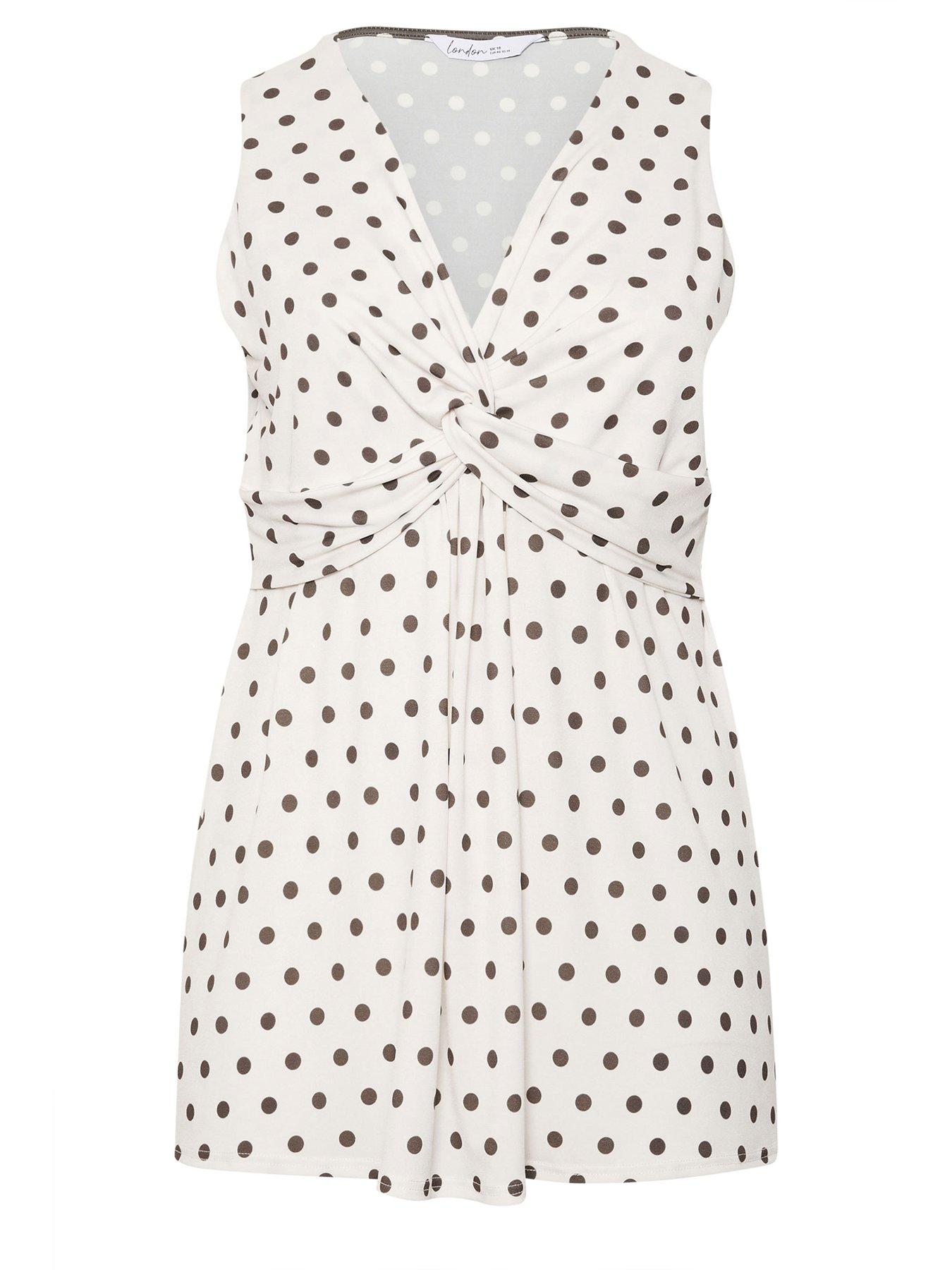 Image 5 of 5 of Yours Curve Polka Dot Sleeveless Knot Front Top - Ivory