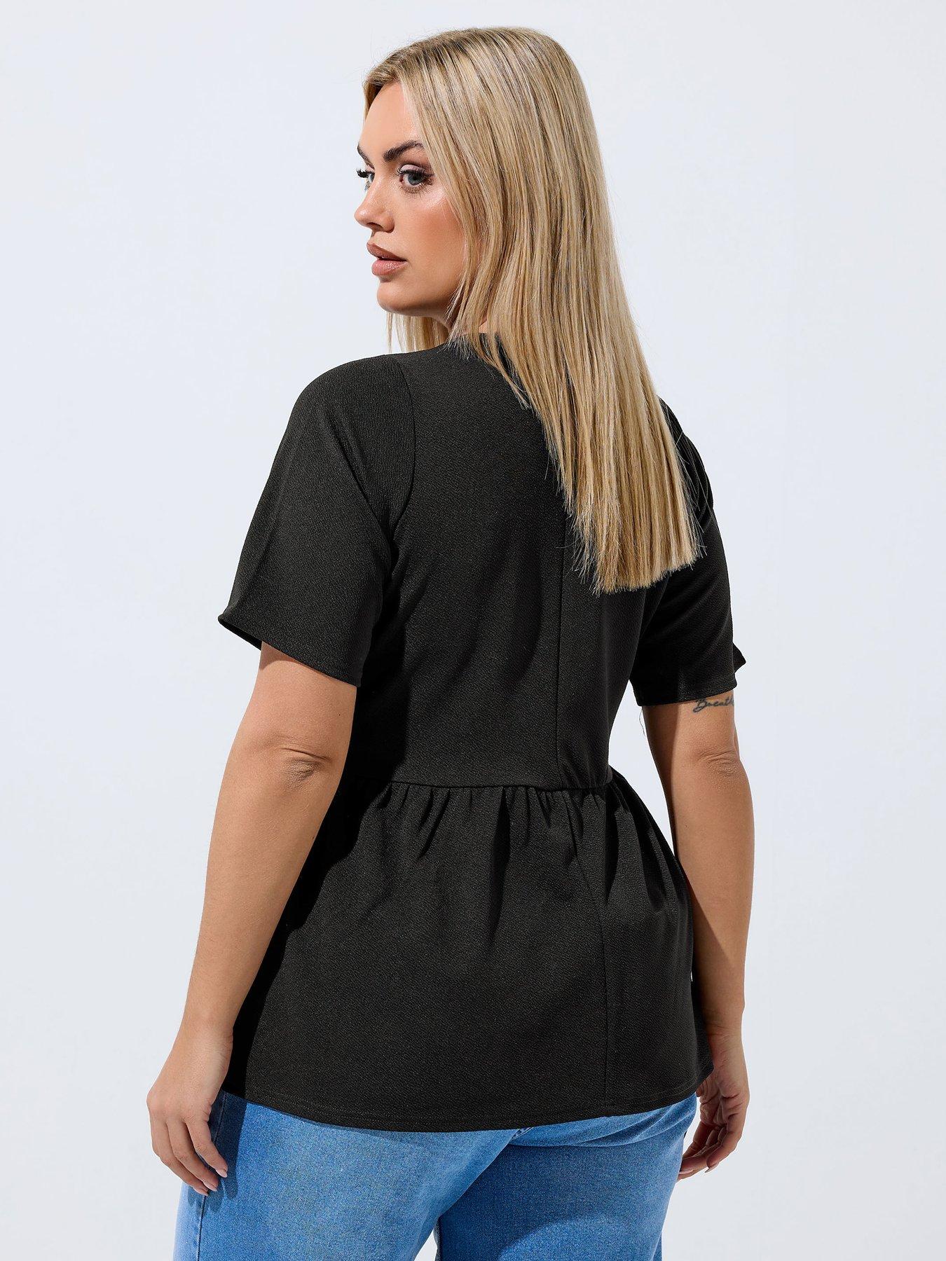 Image 2 of 4 of Yours Curve Button Down Peplum Top - Black