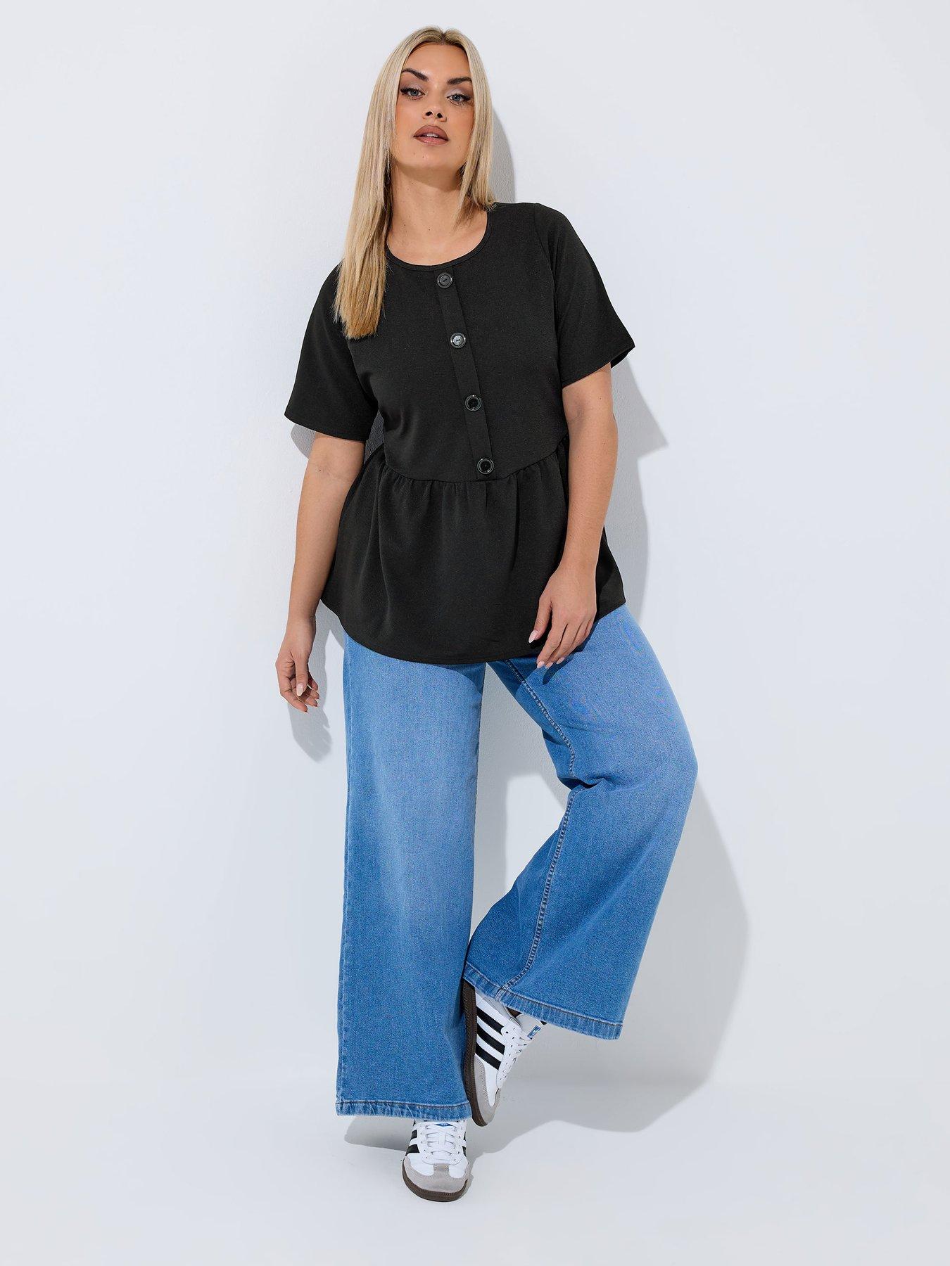 Image 3 of 4 of Yours Curve Button Down Peplum Top - Black