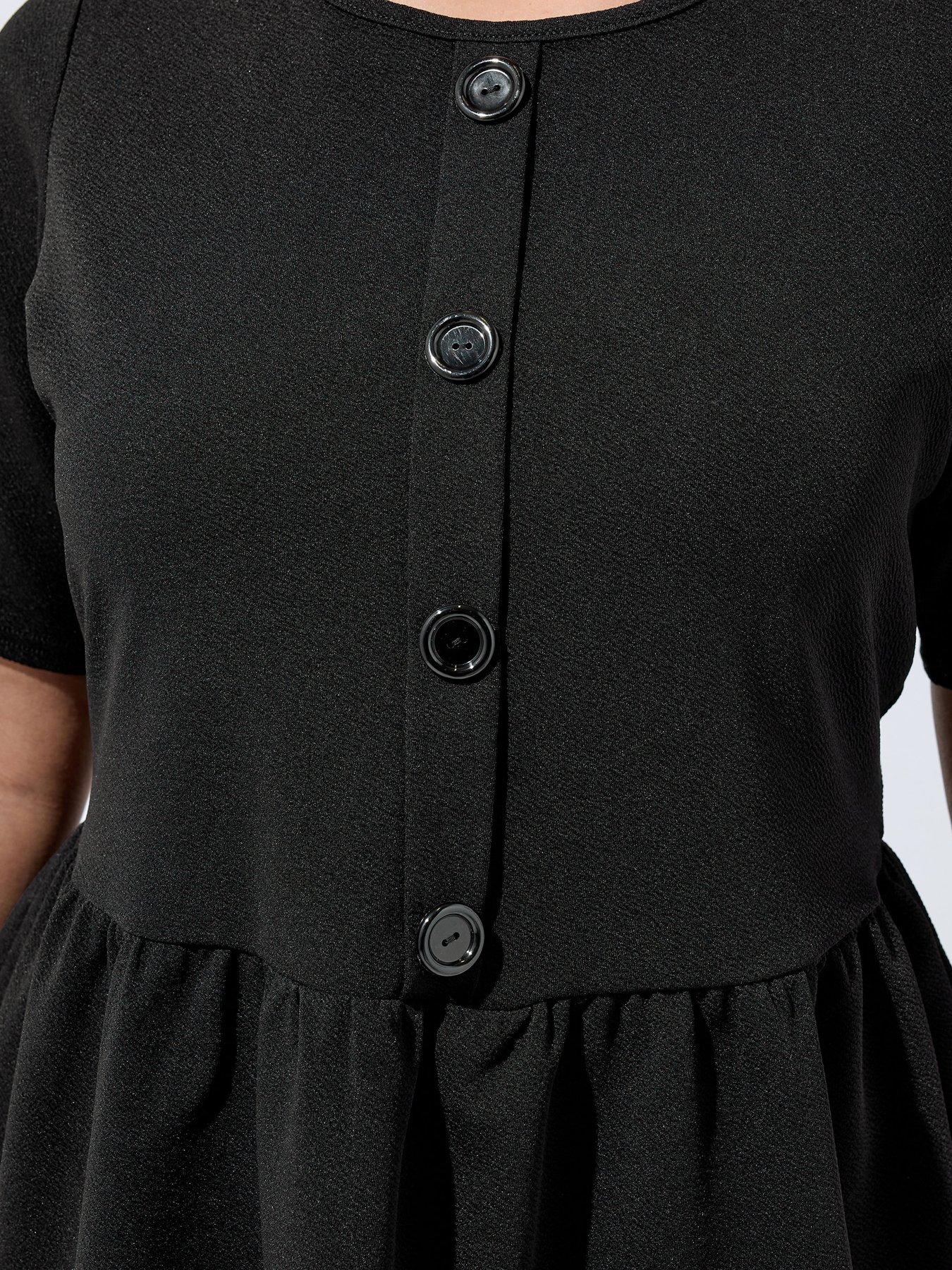 Image 4 of 4 of Yours Curve Button Down Peplum Top - Black