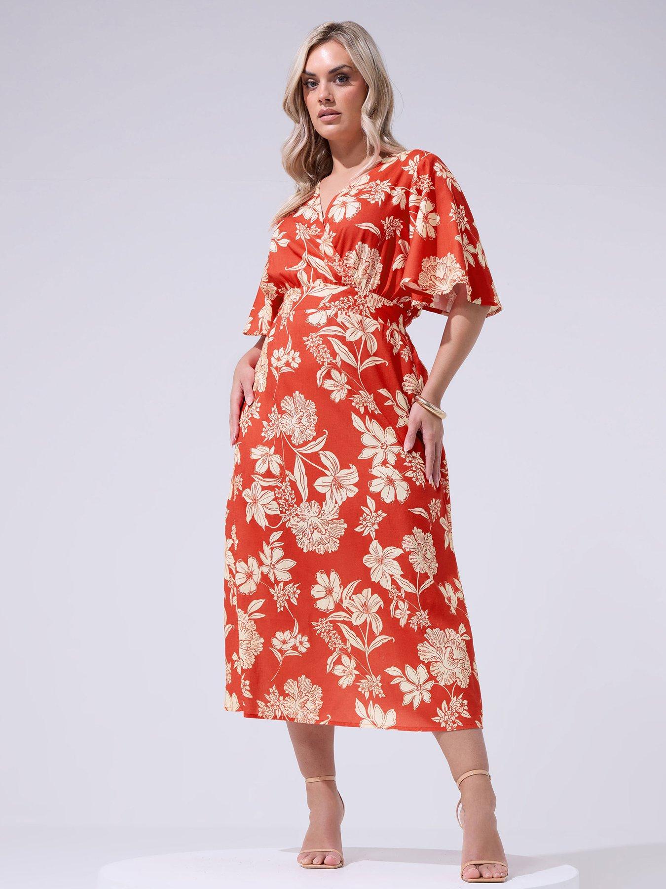 Yours Curve Floral Linen Look Wrap Dress