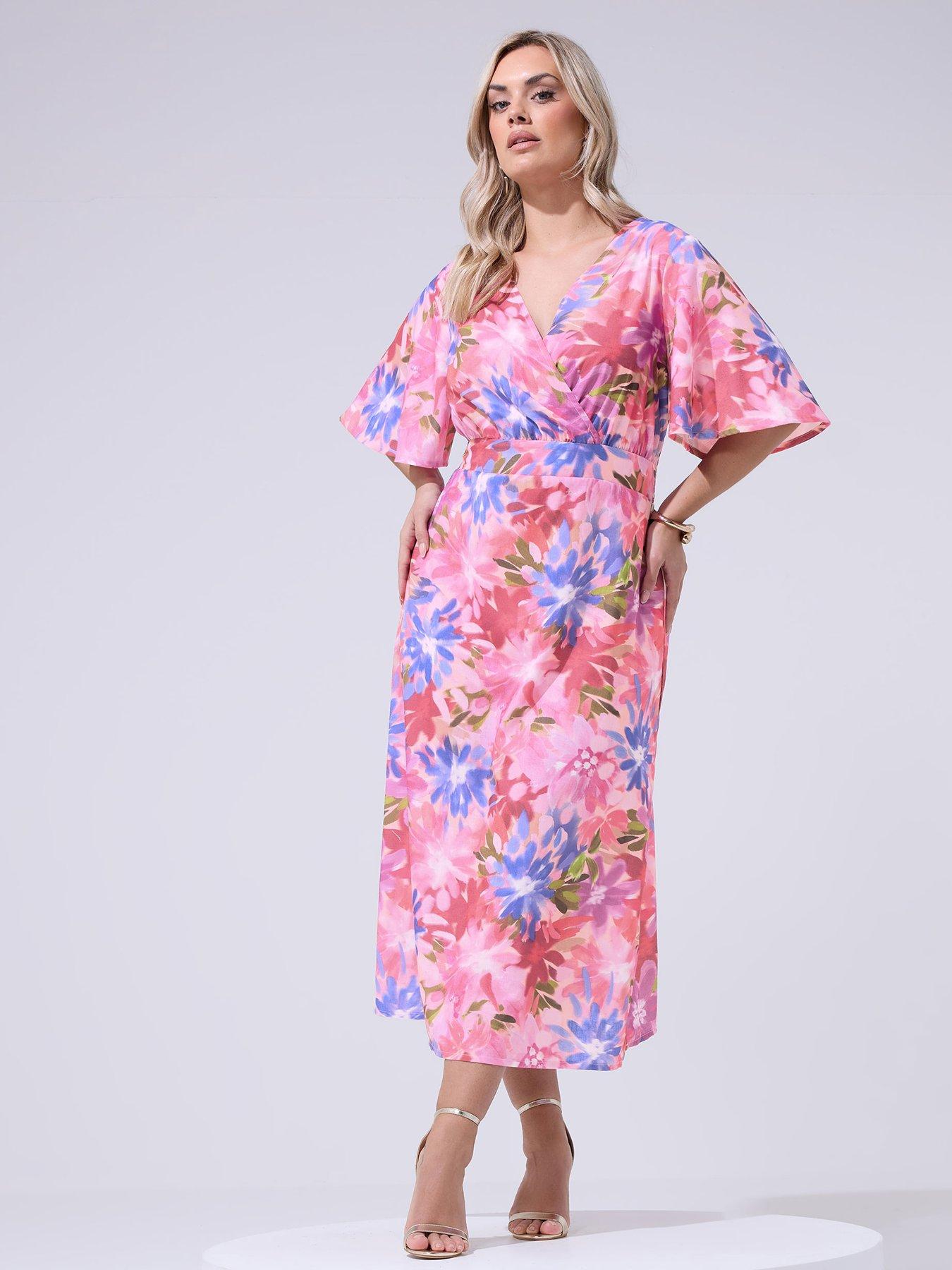 Yours Curve Floral Linen Look Wrap Dress