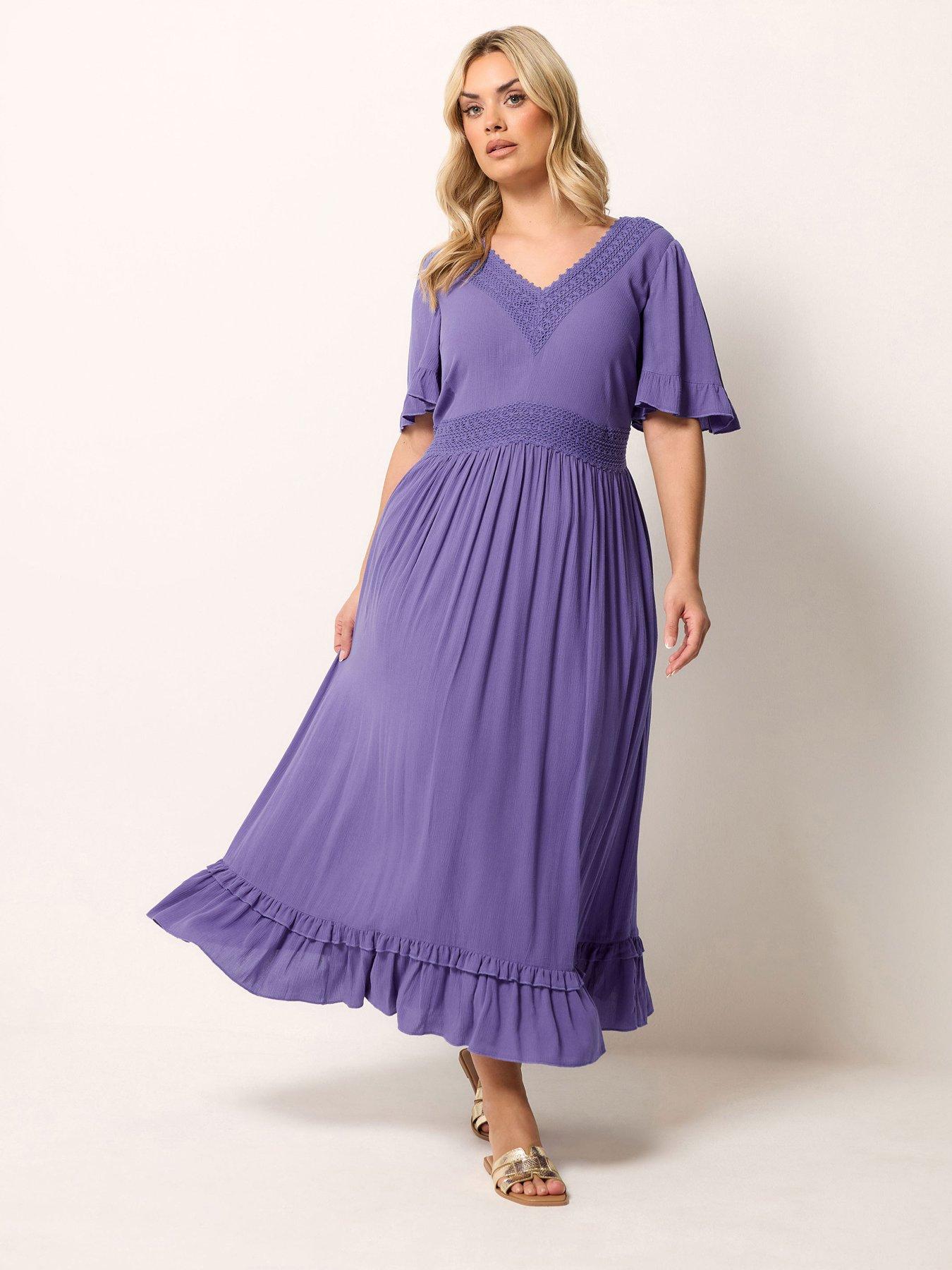 Yours Curve Crochet V Maxi Dress - Purple