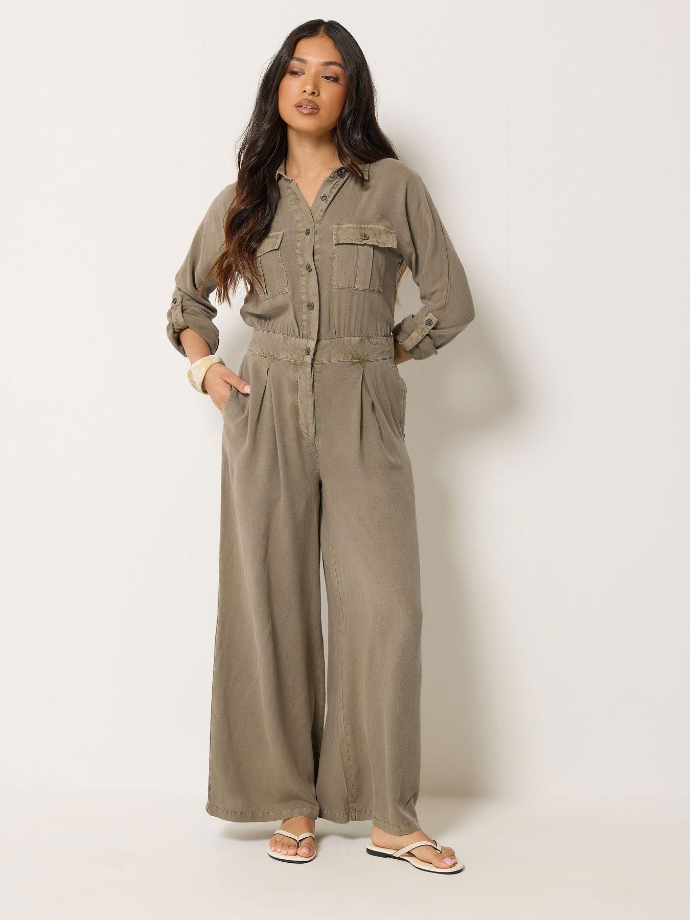 Image 2 of 3 of PixieGirl Petite Acid Wash Wide Leg Jumpsuit - Brown