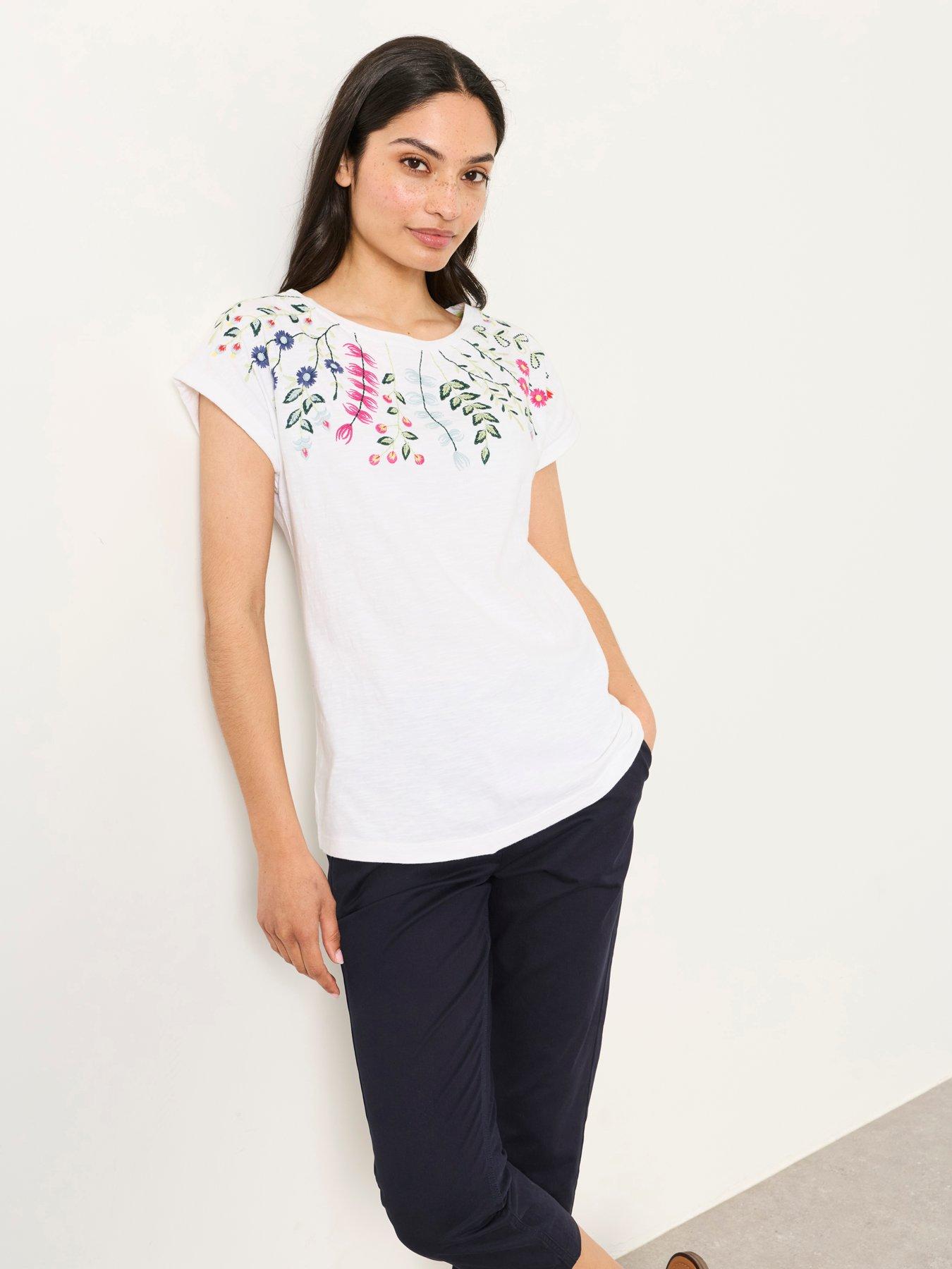 FatFace Embroidered Floral T-Shirt - Cream