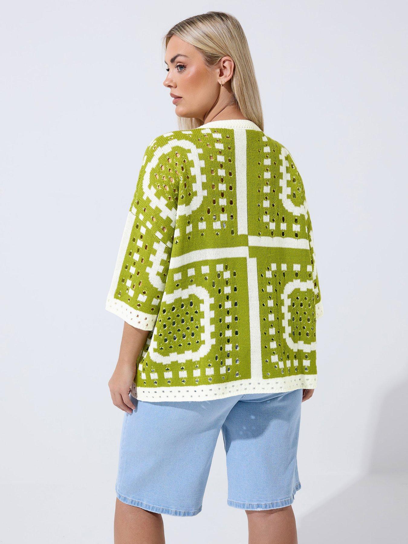 Image 2 of 4 of Yours Curve Crochet Boxy Top - Green