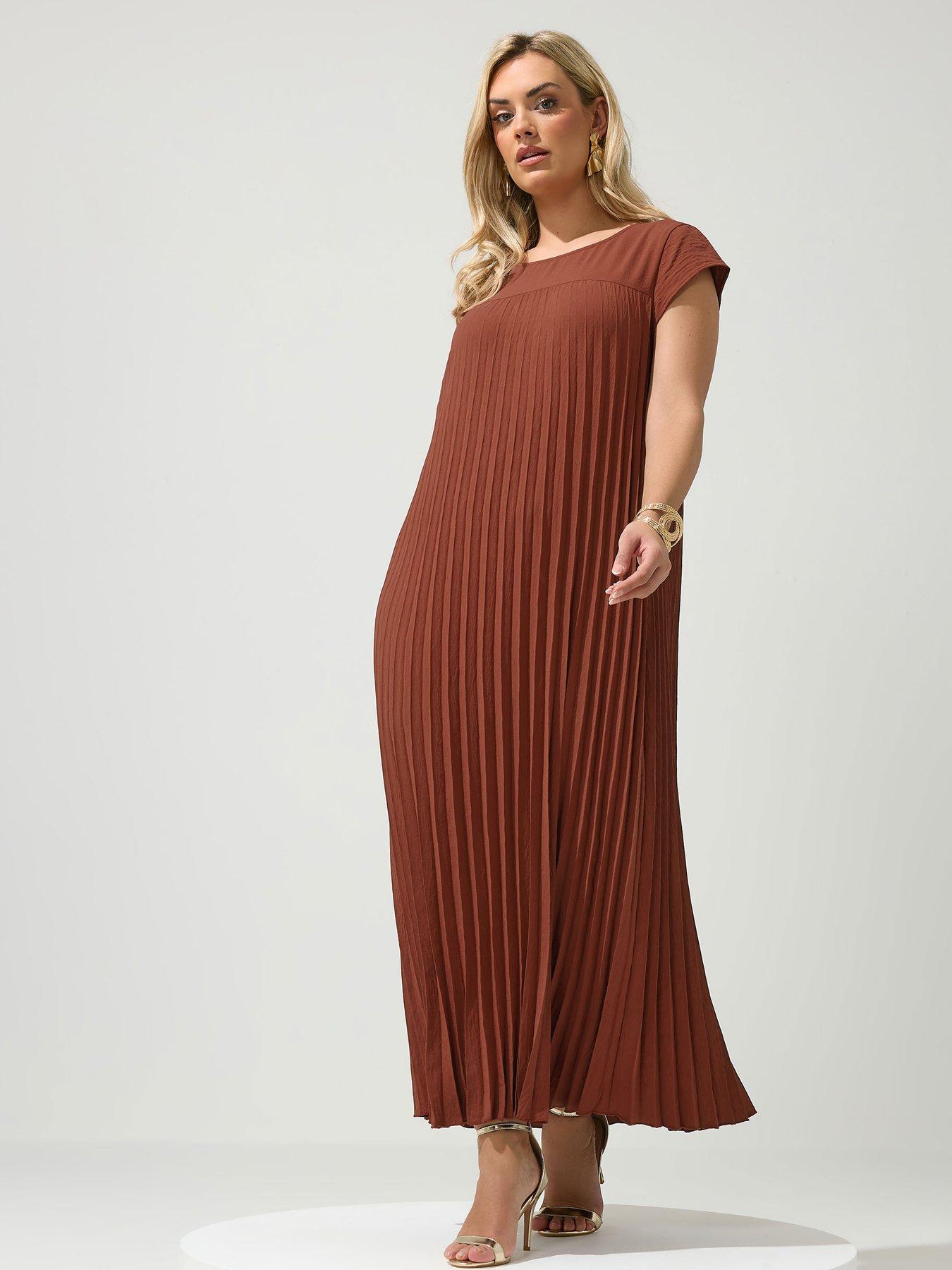  image of yours-curve-pleated-dress-brown