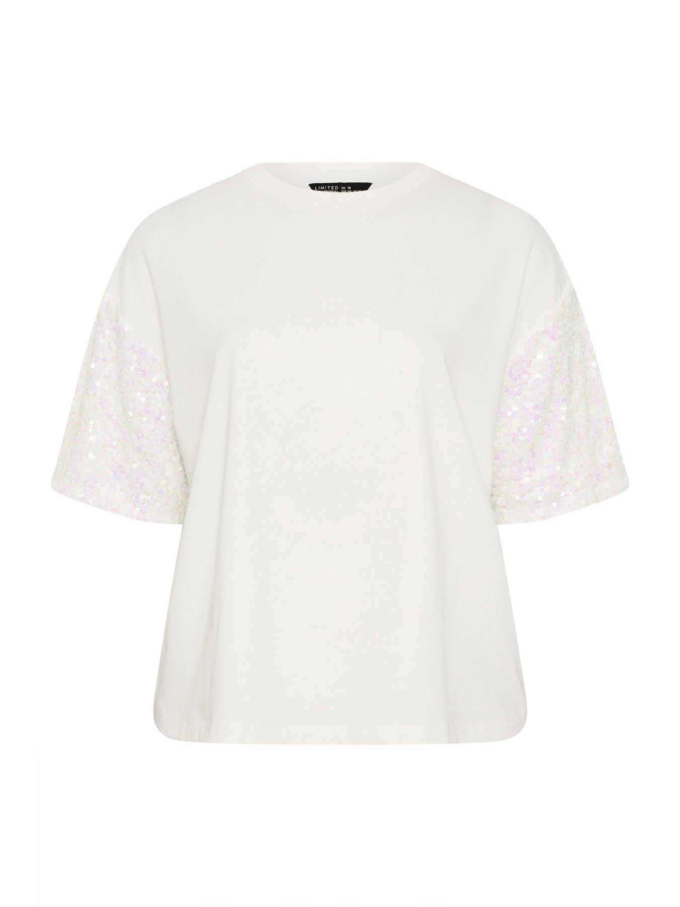 Image 5 of 5 of Yours Curve Sequin Sleeve T-shirt