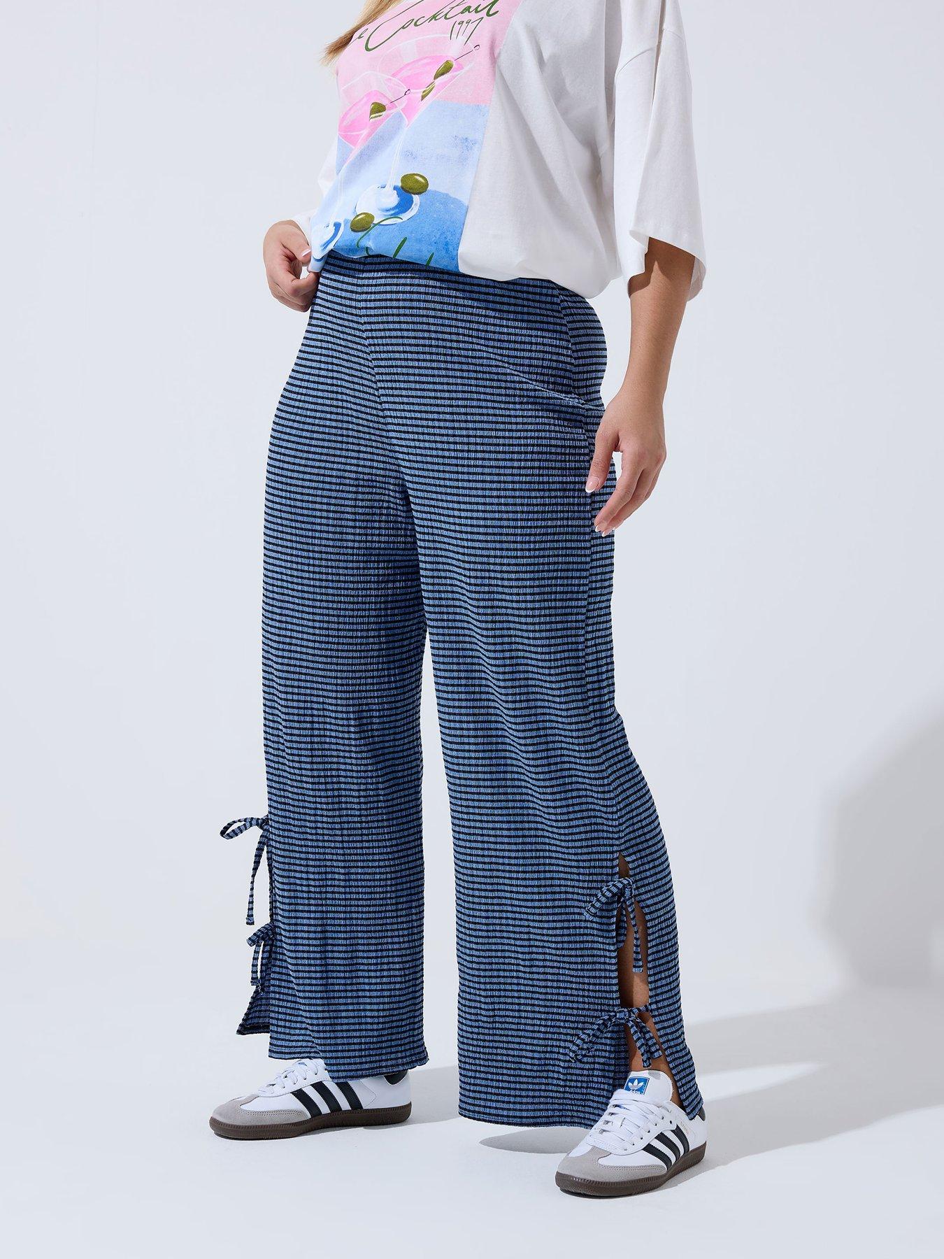 Yours Curve Gingham Tie Hem Trouser - Blue