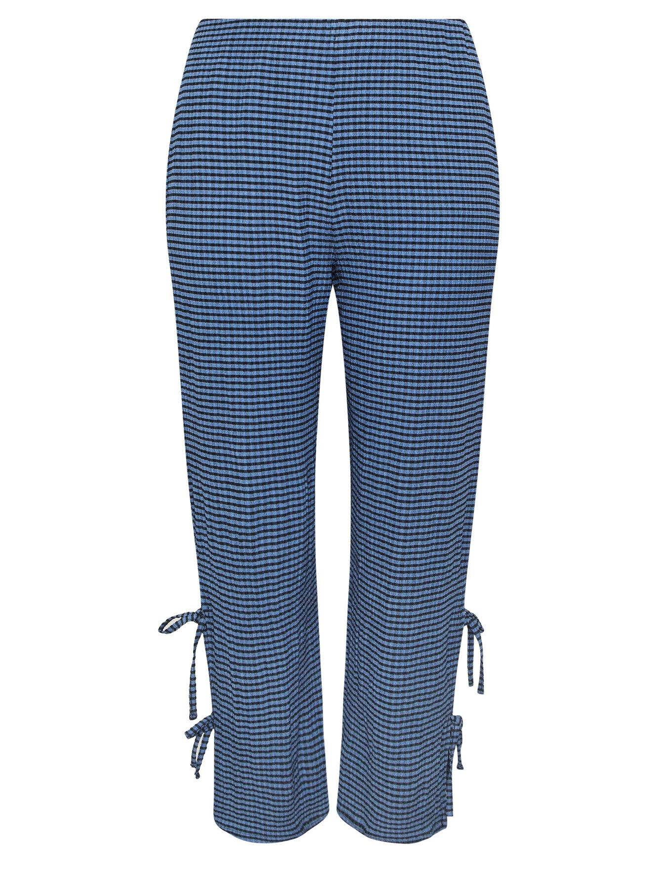Image 5 of 5 of Yours Curve Gingham Tie Hem Trouser - Blue