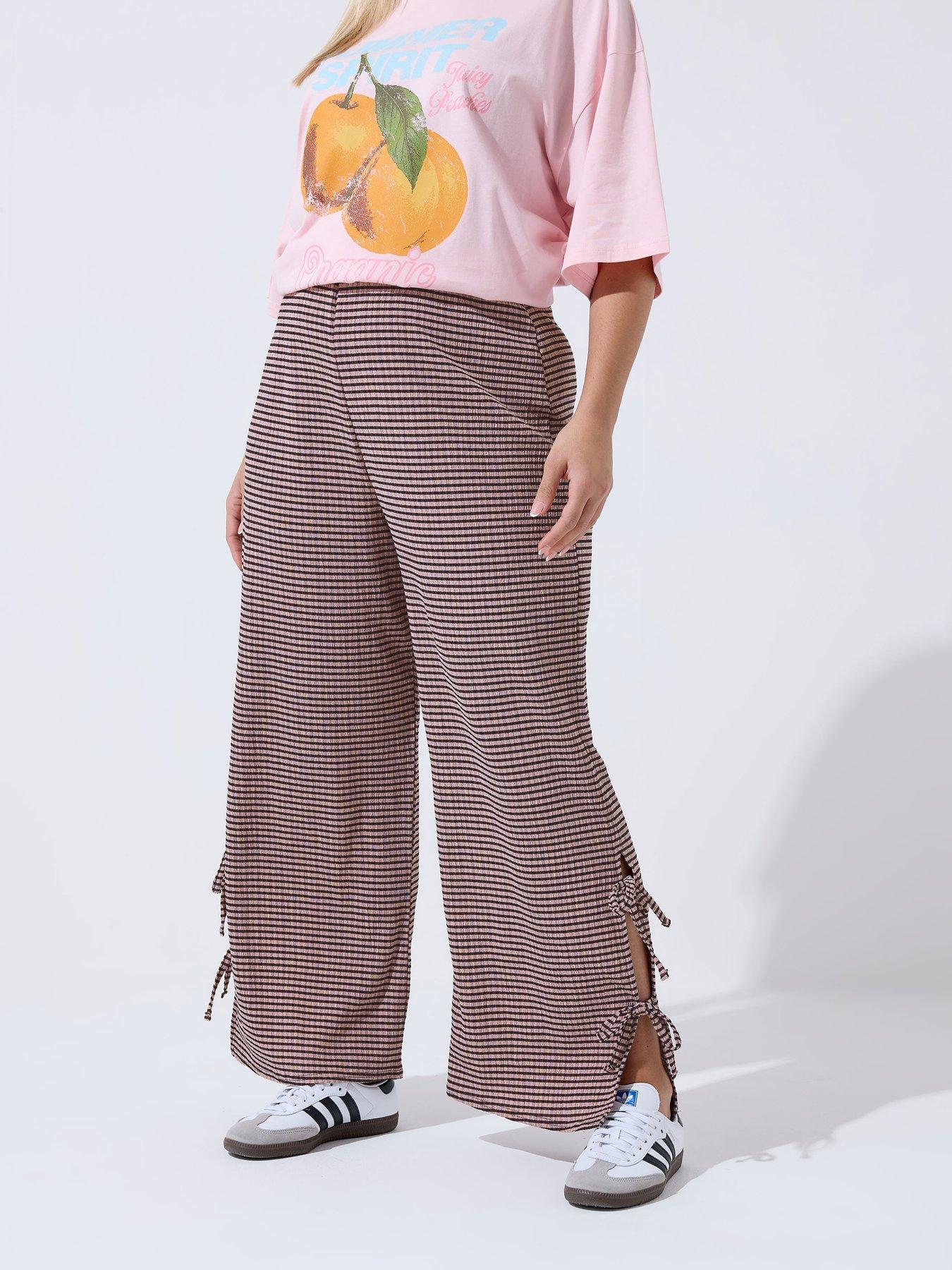 Image 1 of 5 of Yours Curve Gingham Tie Hem Trouser - Pink
