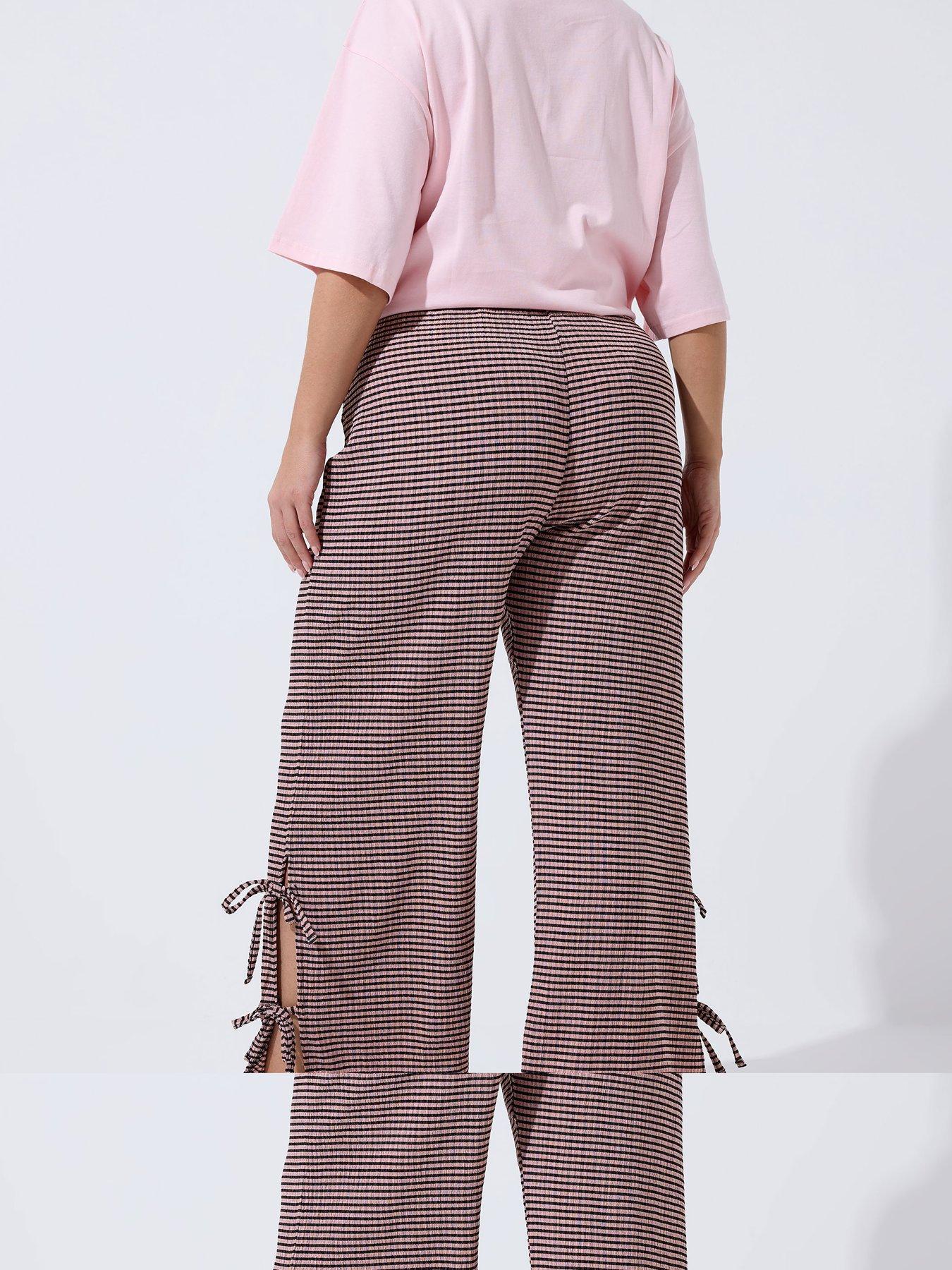 Image 2 of 5 of Yours Curve Gingham Tie Hem Trouser - Pink