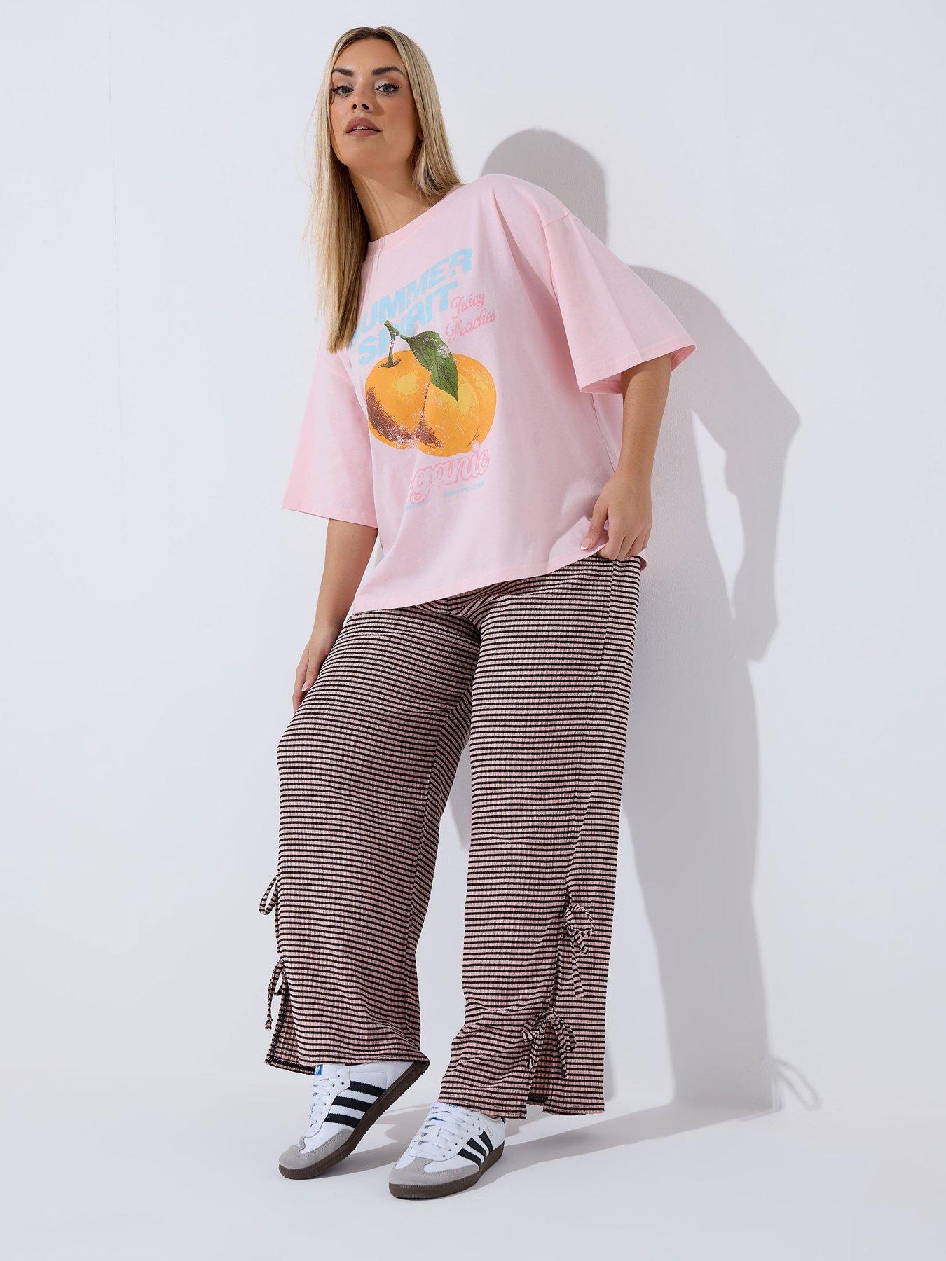 Image 3 of 5 of Yours Curve Gingham Tie Hem Trouser - Pink