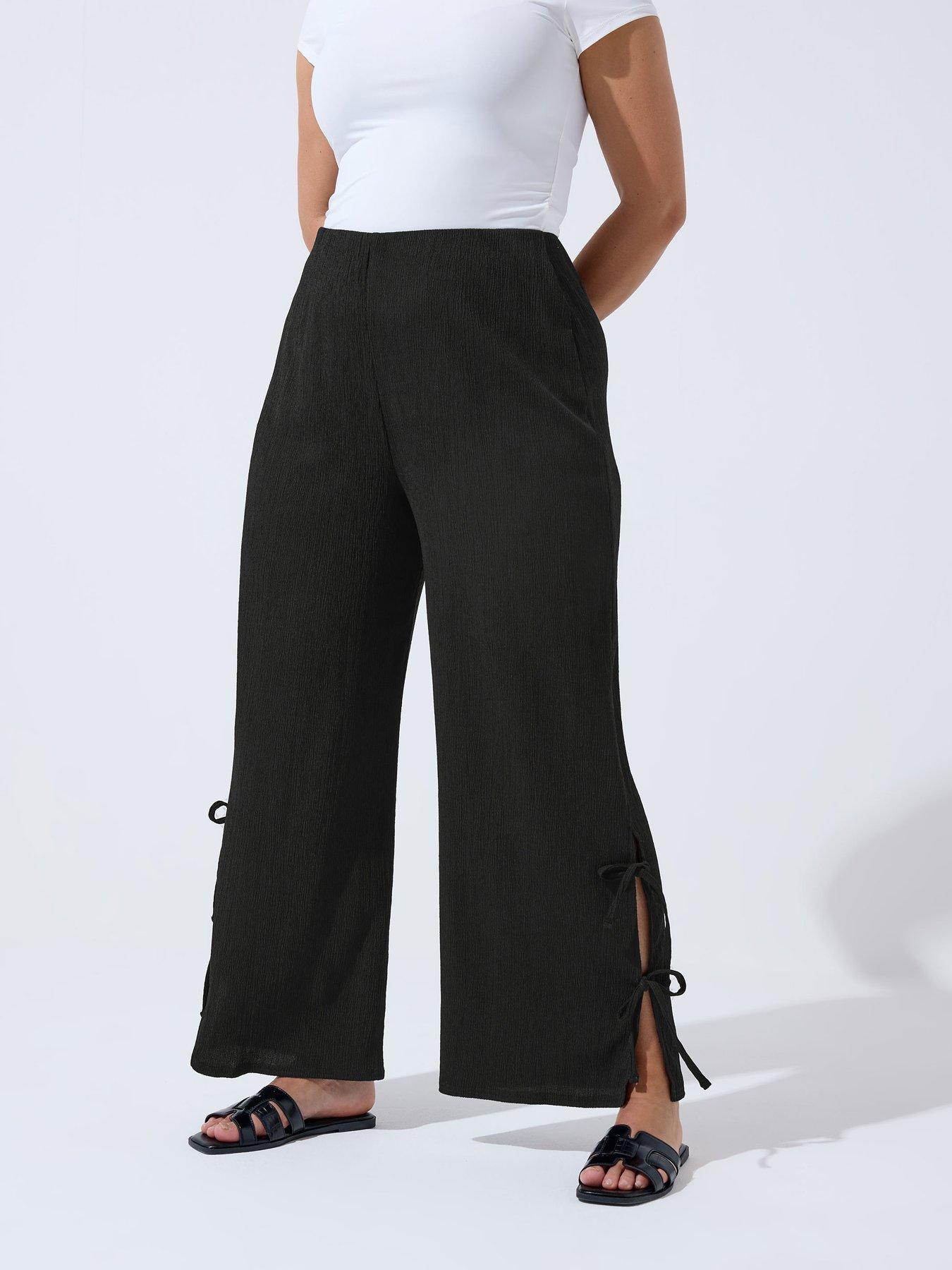 Image 1 of 5 of Yours Curve Gingham Tie Hem Trouser - Black