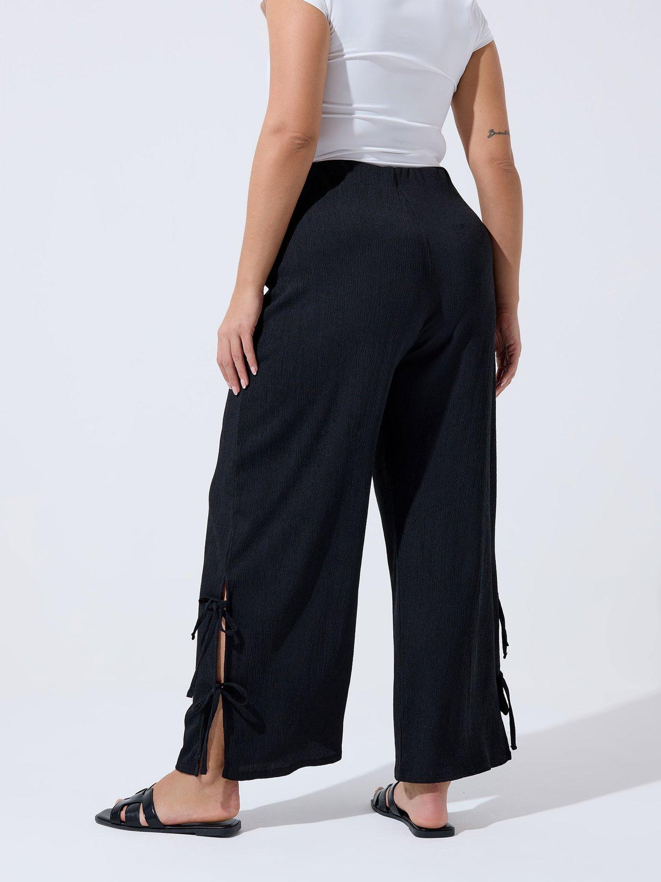 Image 2 of 5 of Yours Curve Gingham Tie Hem Trouser - Black