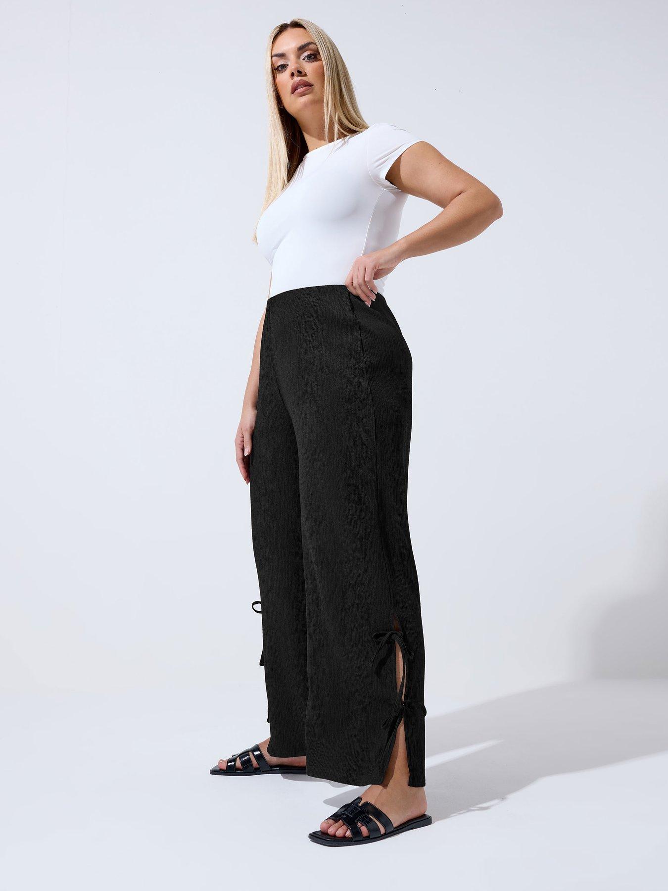 Image 3 of 5 of Yours Curve Gingham Tie Hem Trouser - Black