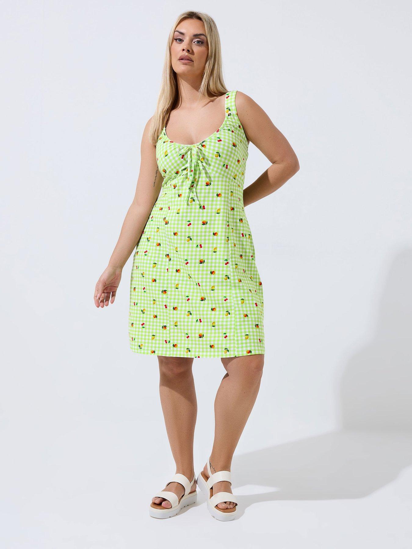  image of yours-curve-gingham-fruit-print-mini-dress-green