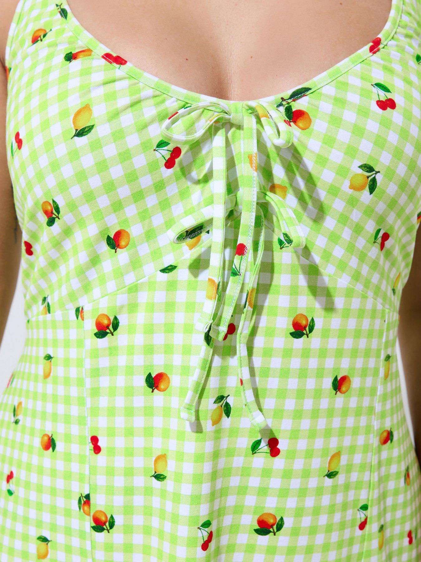  image of yours-curve-gingham-fruit-print-mini-dress-green