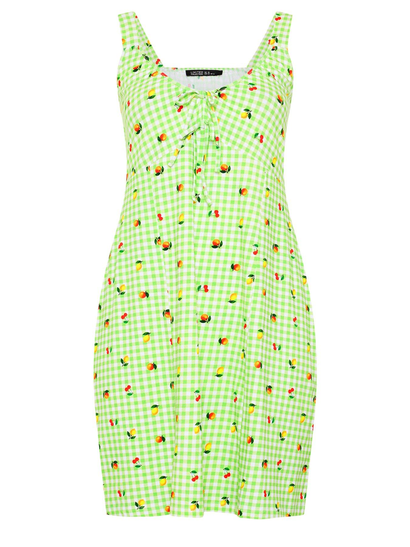  image of yours-curve-gingham-fruit-print-mini-dress-green