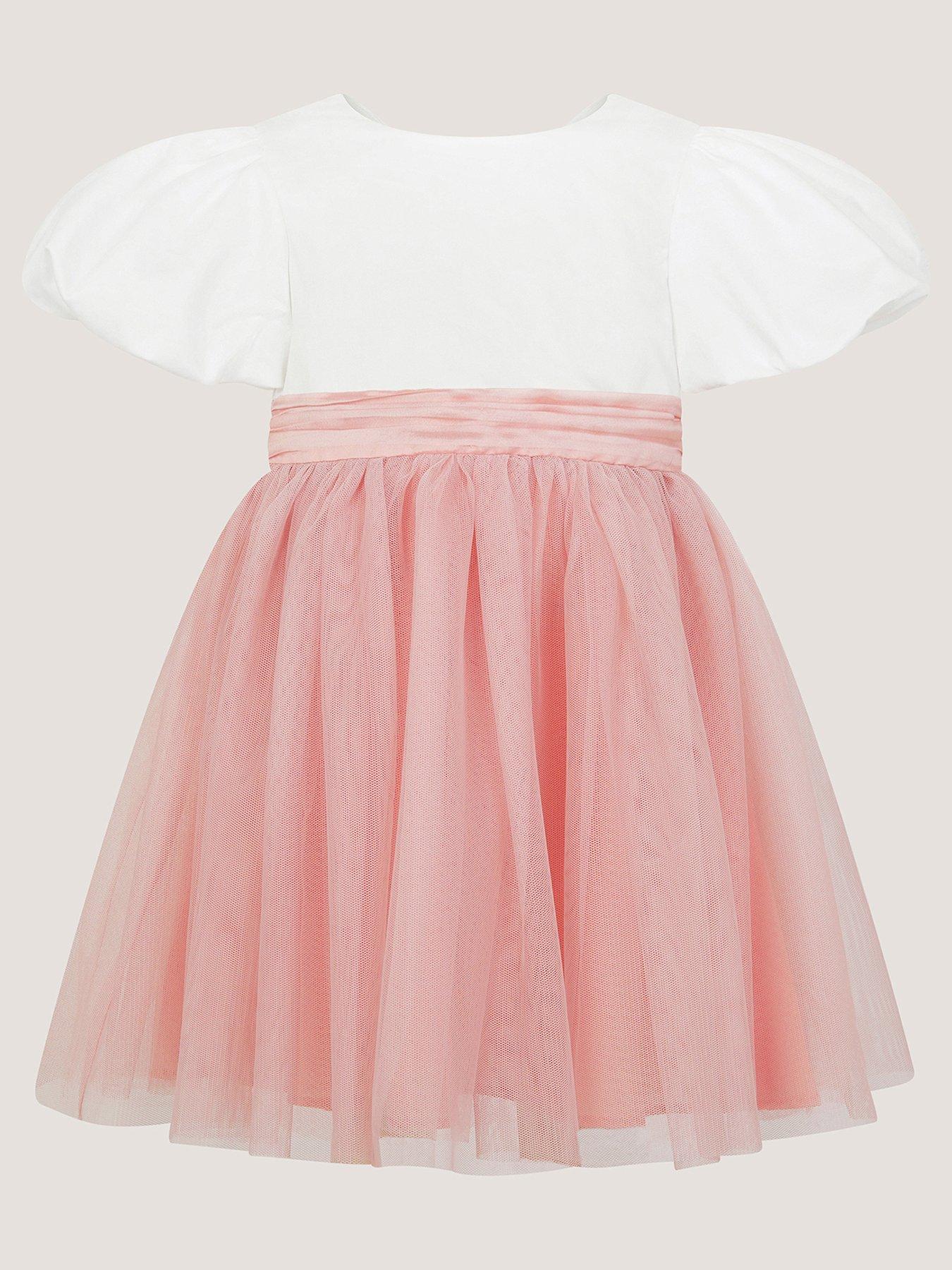 Monsoon Baby Girls Cotton Sateen Tulle Dress - Pink