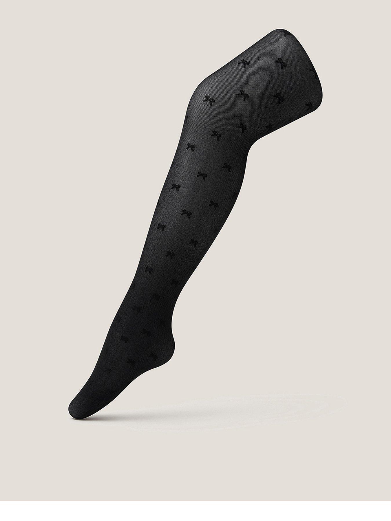 Image 1 of 2 of Monsoon Girls Semi Sheer Bow Tights - Black