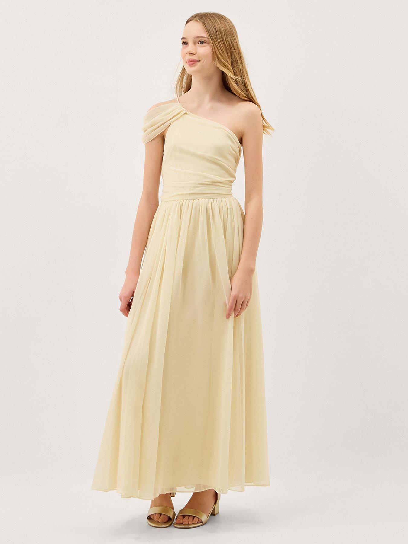 Monsoon Girls Texas One Shoulder Prom Dress - Light Yellow | Littlewoods