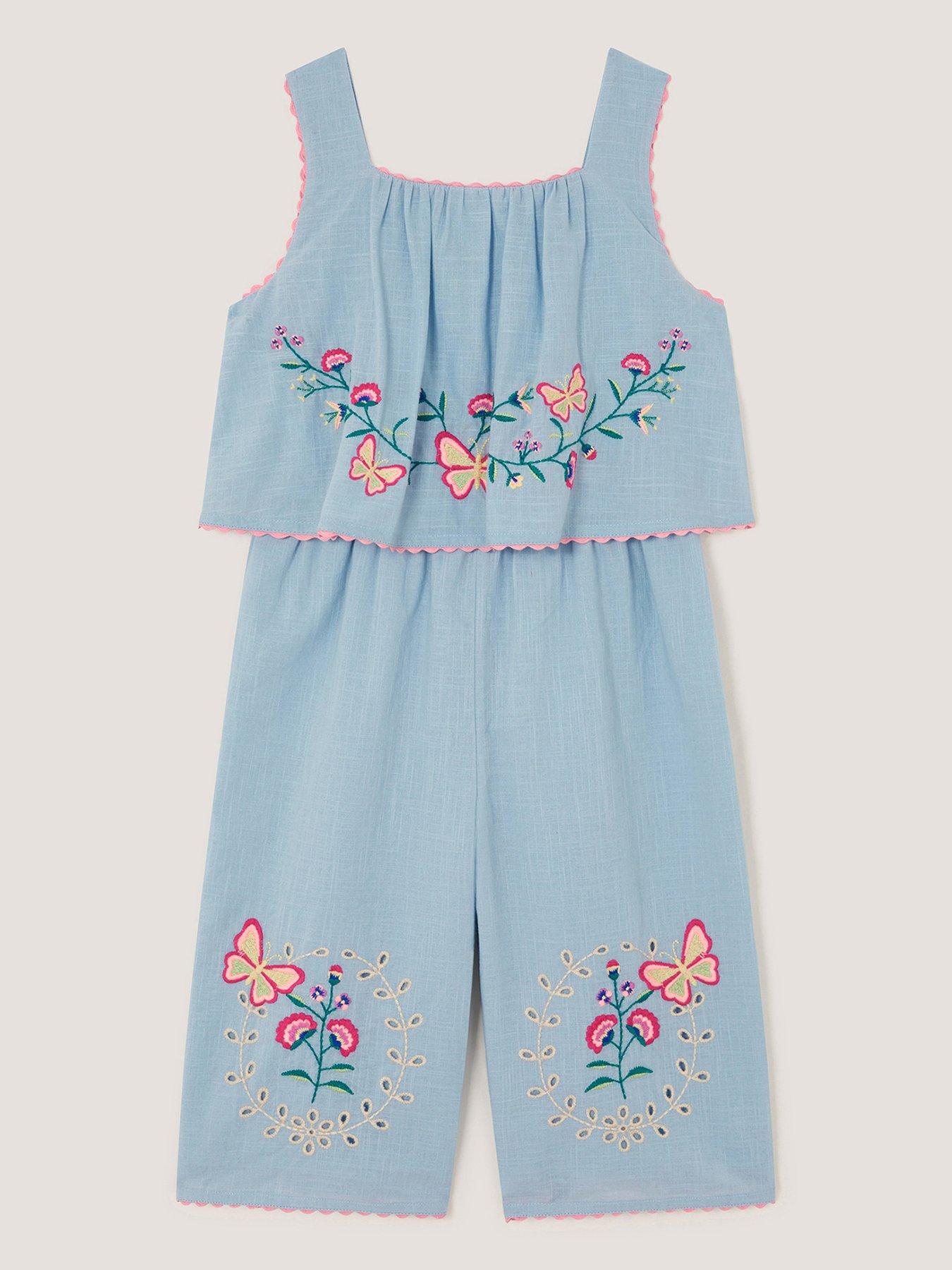 Image 1 of 3 of Monsoon Girls Butterfly Culotte Jumpsuit - Blue