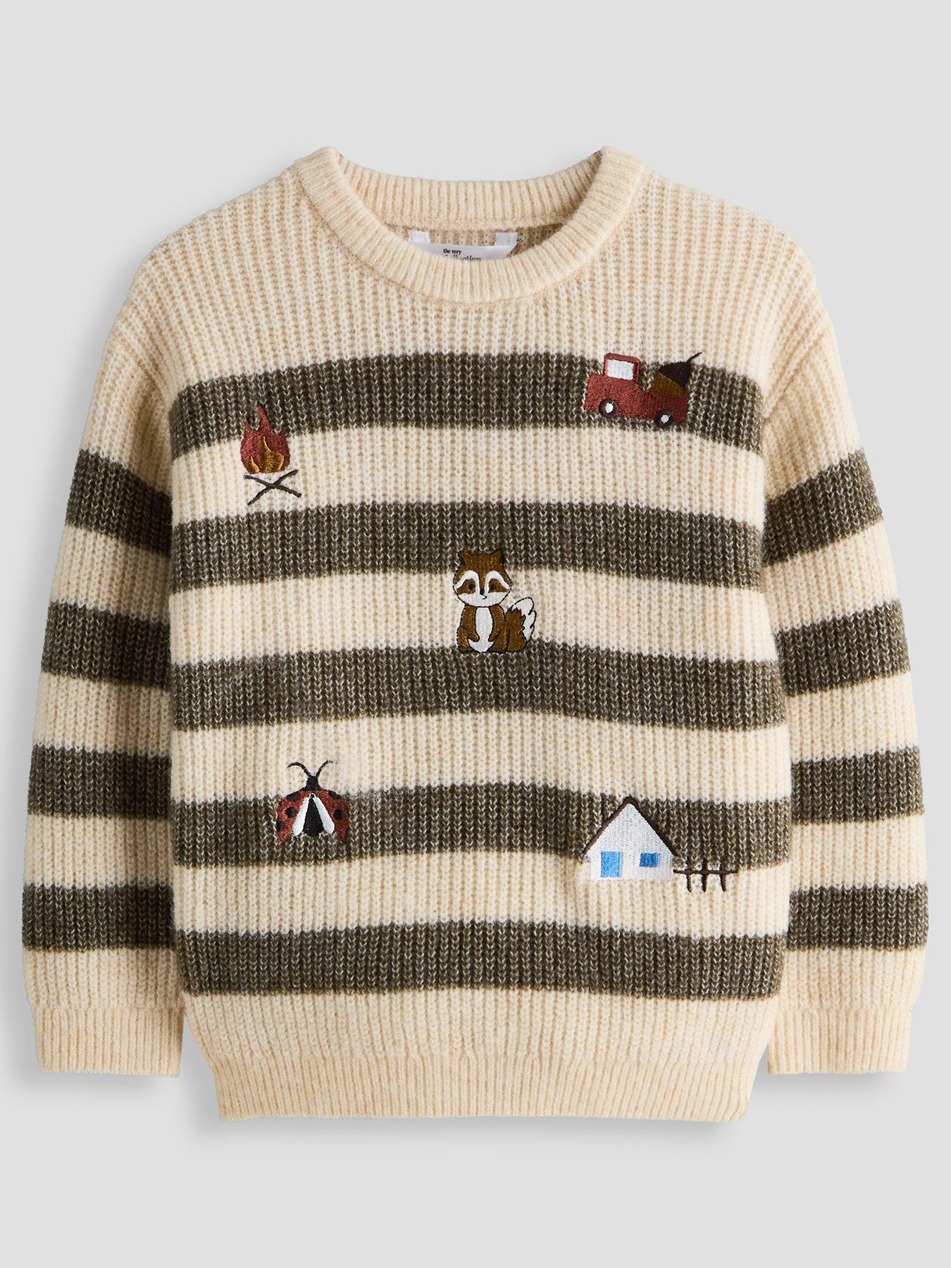 The Very Collection Boys Embroidered Stripe Knitted Basic Jumper - Multi