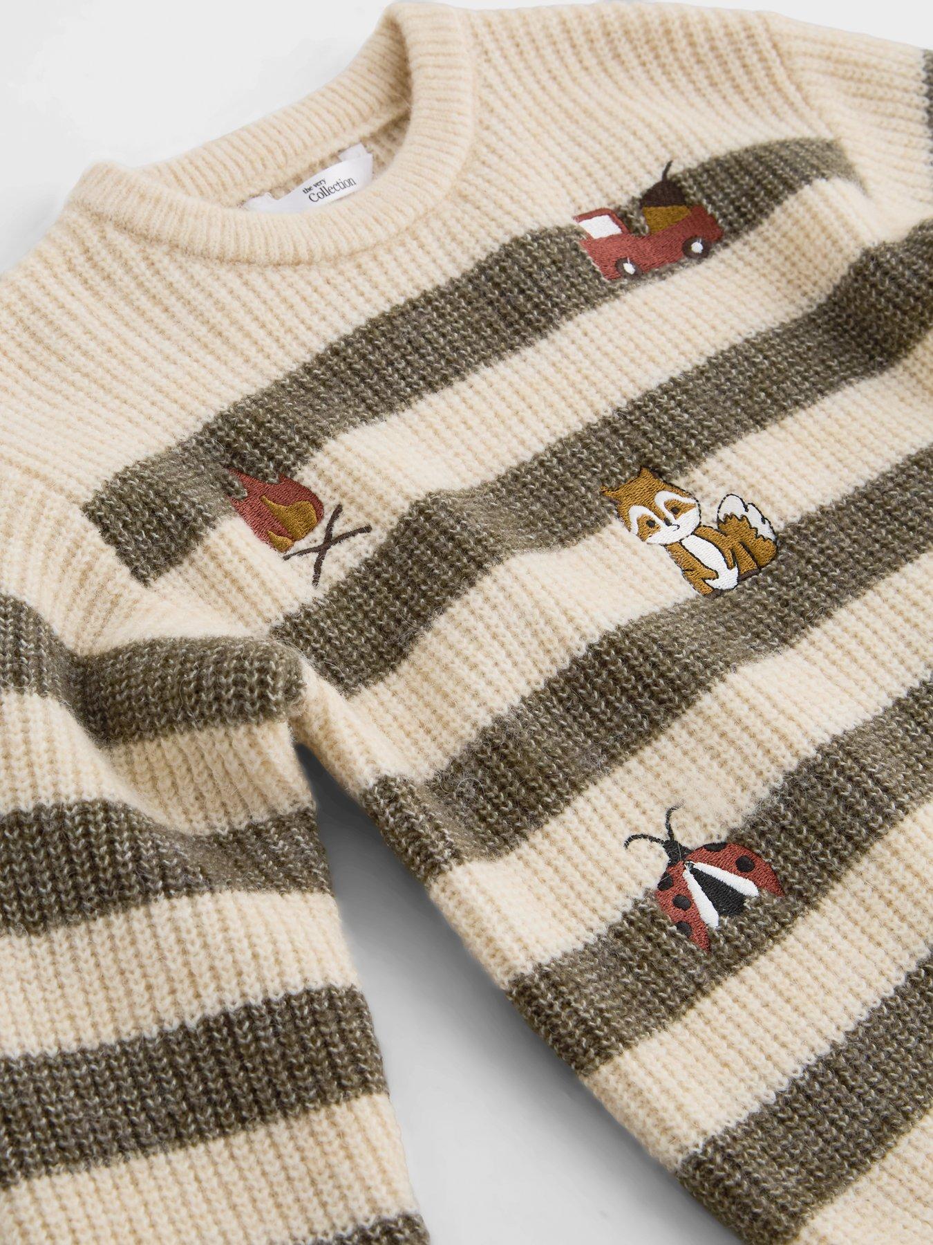 Image 3 of 5 of The Very Collection Boys Embroidered Stripe Knitted Basic Jumper - Multi