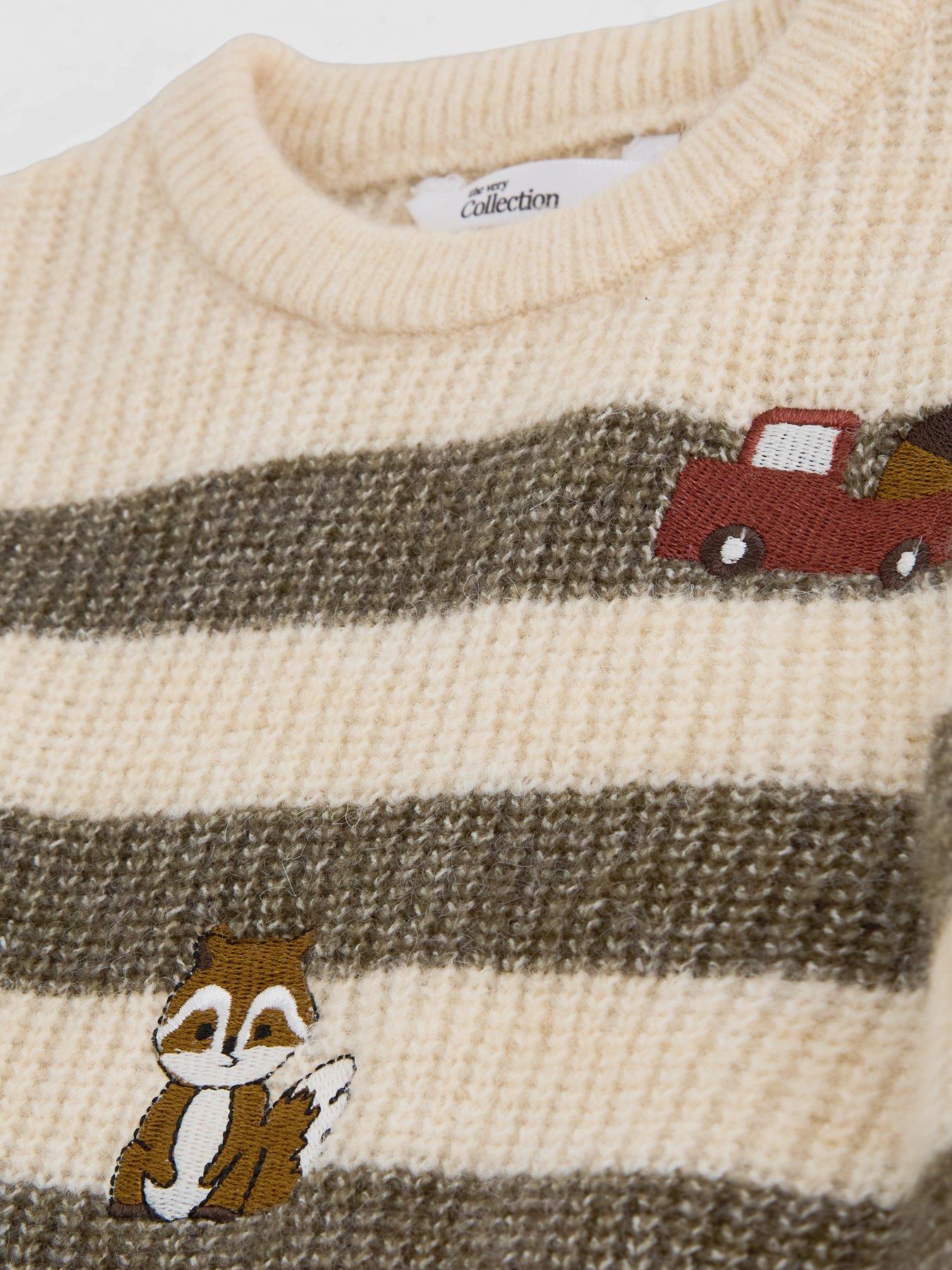 Image 5 of 5 of The Very Collection Boys Embroidered Stripe Knitted Basic Jumper - Multi