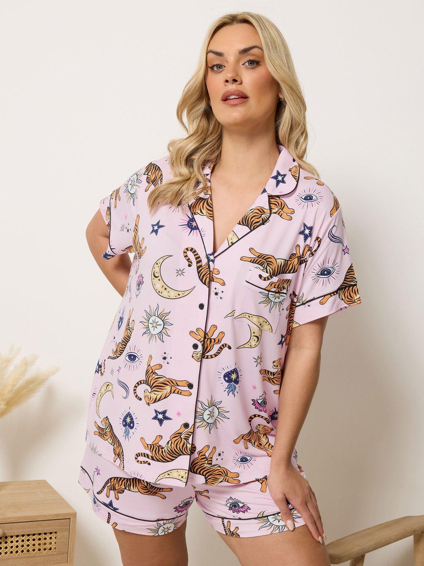 Yours Curve Soft Touch Celestial Crop Pyjama Set - Pink