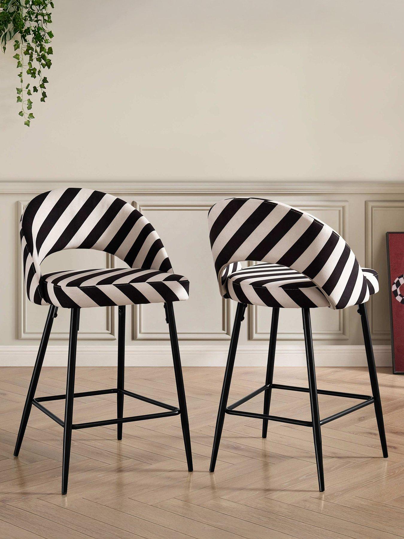 Dusk Lola Set Of 2 Barstools - Mono Stripe
