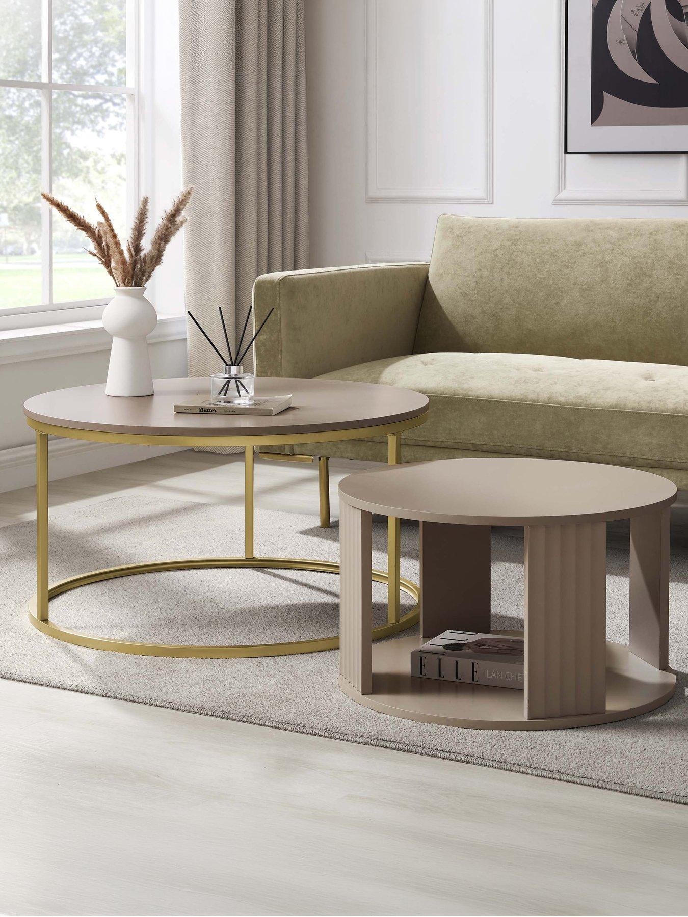 Image 1 of 6 of Dusk Evie Round Nesting Coffee Table - Taupe