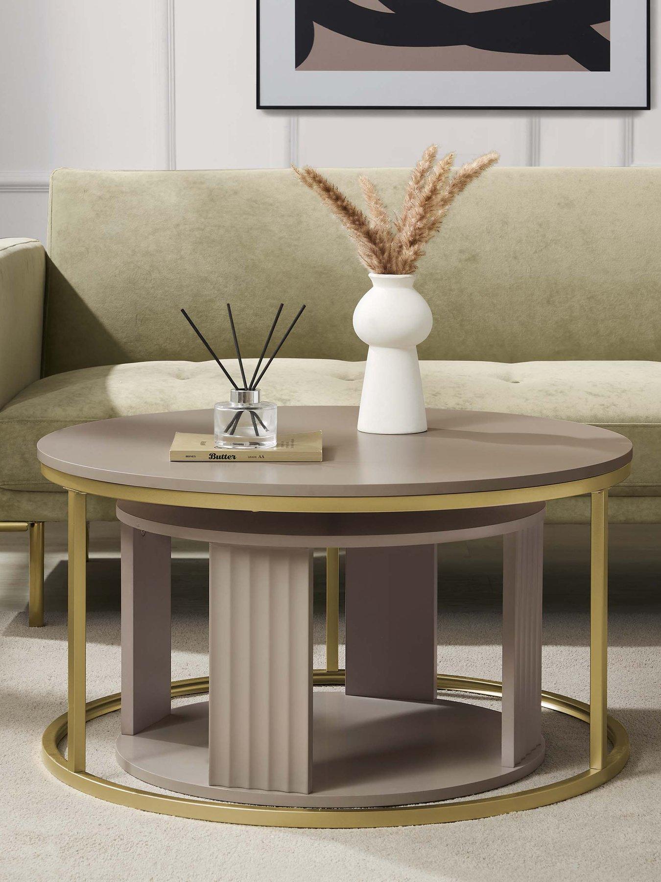 Image 5 of 6 of Dusk Evie Round Nesting Coffee Table - Taupe