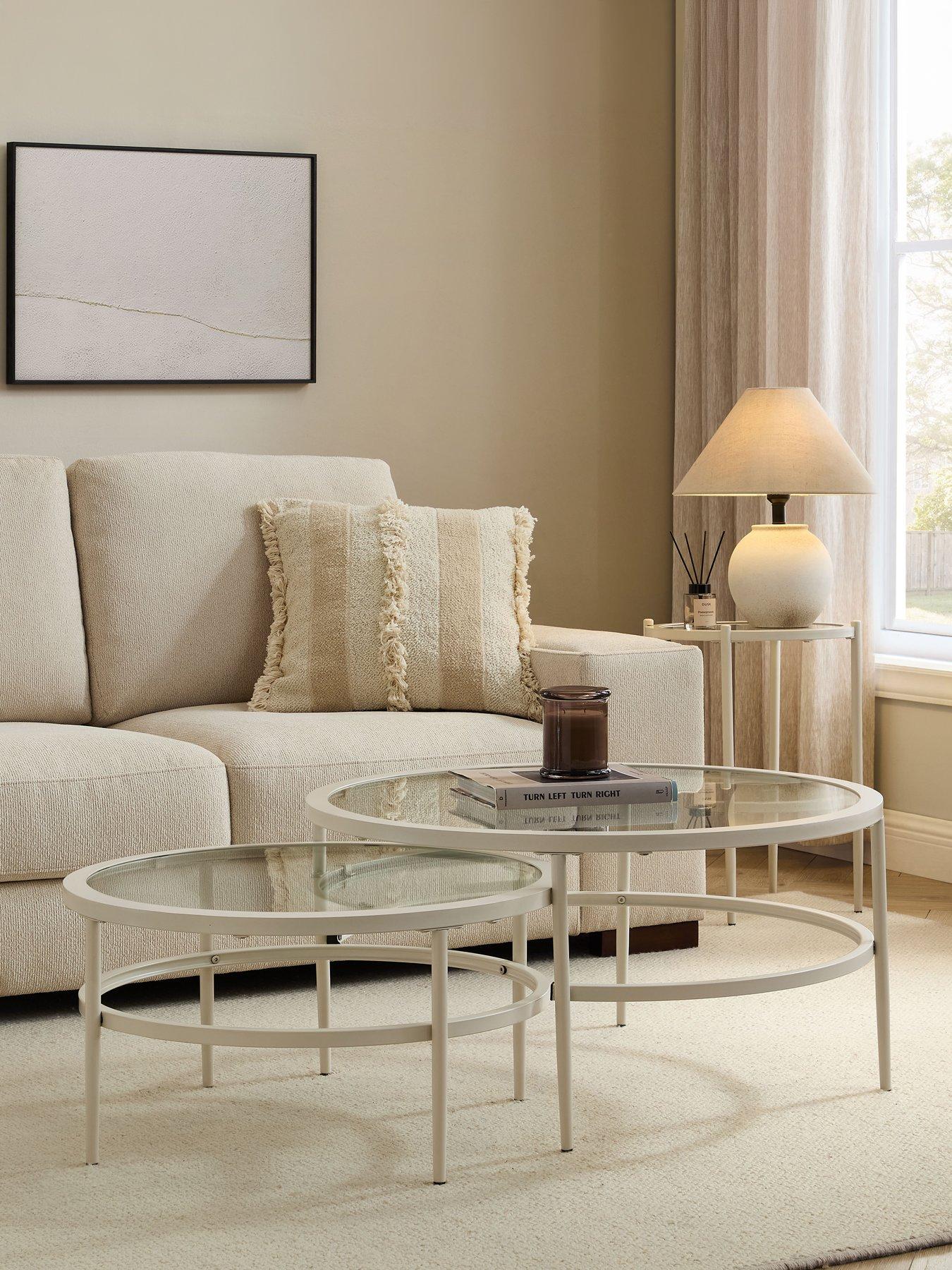 Image 1 of 4 of Dusk Glass Round Nesting Coffee Tables - Stone