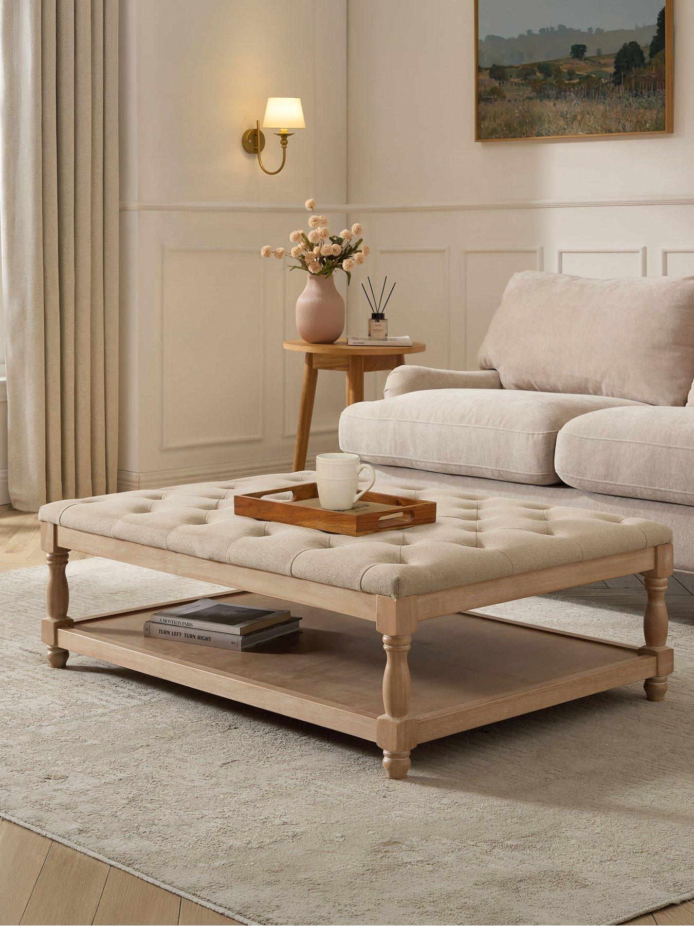 Dusk Knaresborough Button Back Coffee Table Pouffe - Oatmeal