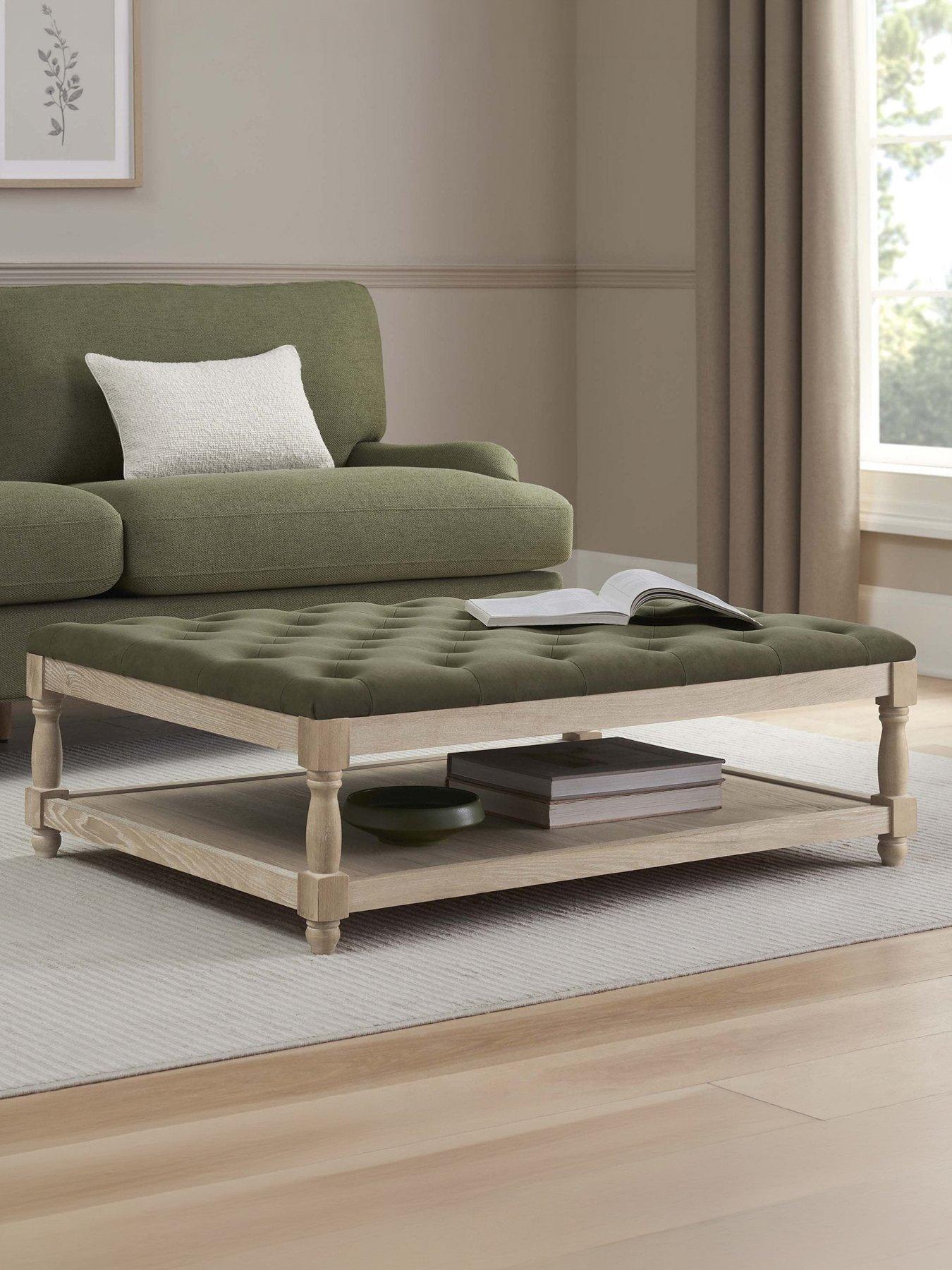 Image 3 of 6 of Dusk Knaresborough Button Back Coffee Table Pouffe - Olive