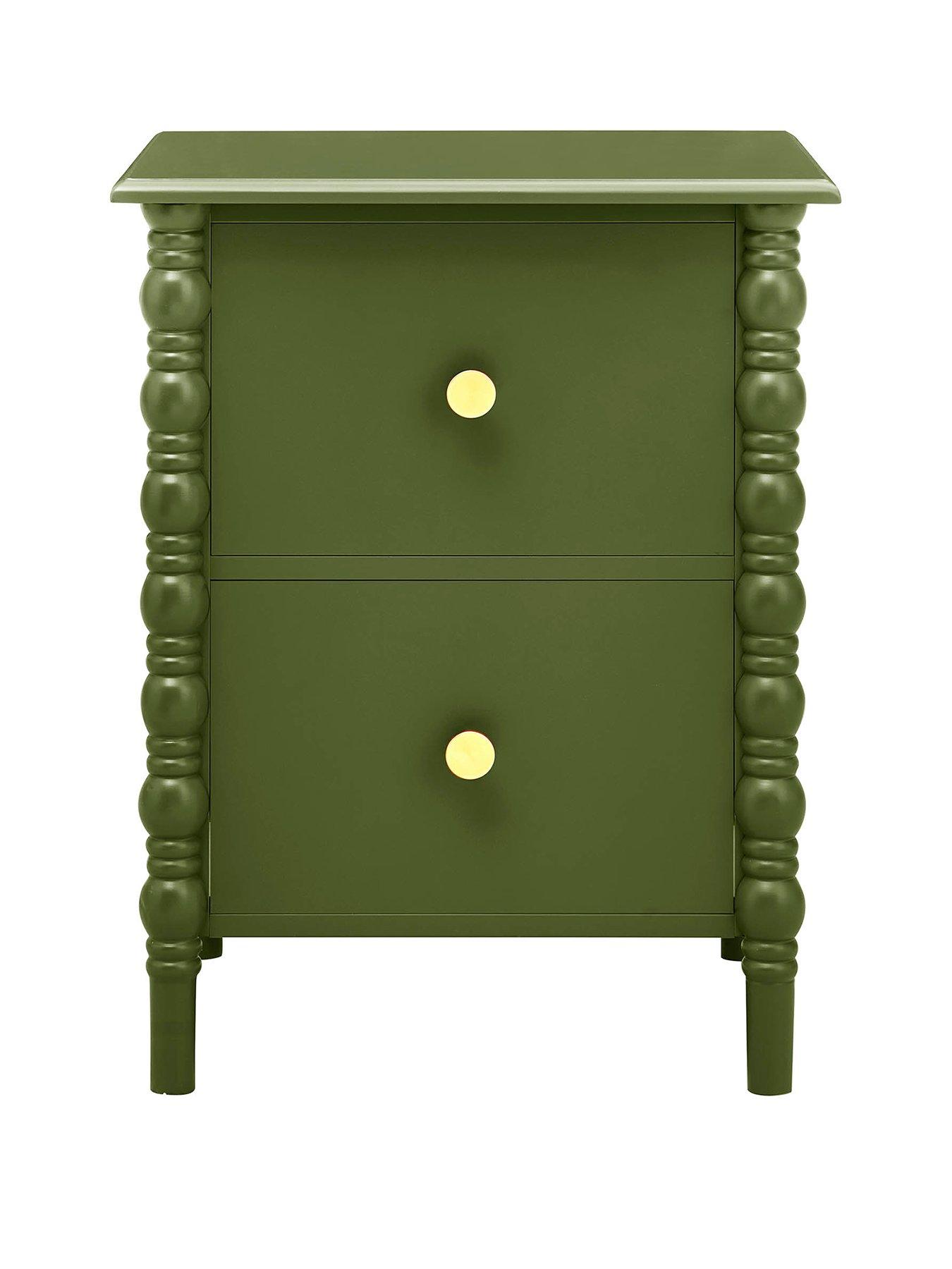  image of dusk-bonnie-bobbin-2-drawer-bedside-table-olive