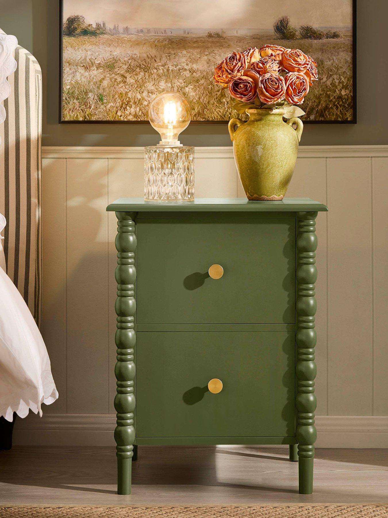  image of dusk-bonnie-bobbin-2-drawer-bedside-table-olive