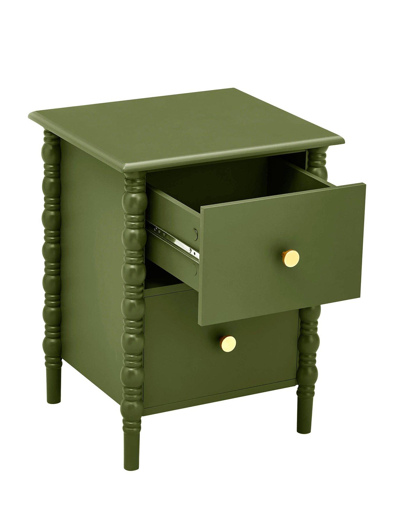  image of dusk-bonnie-bobbin-2-drawer-bedside-table-olive