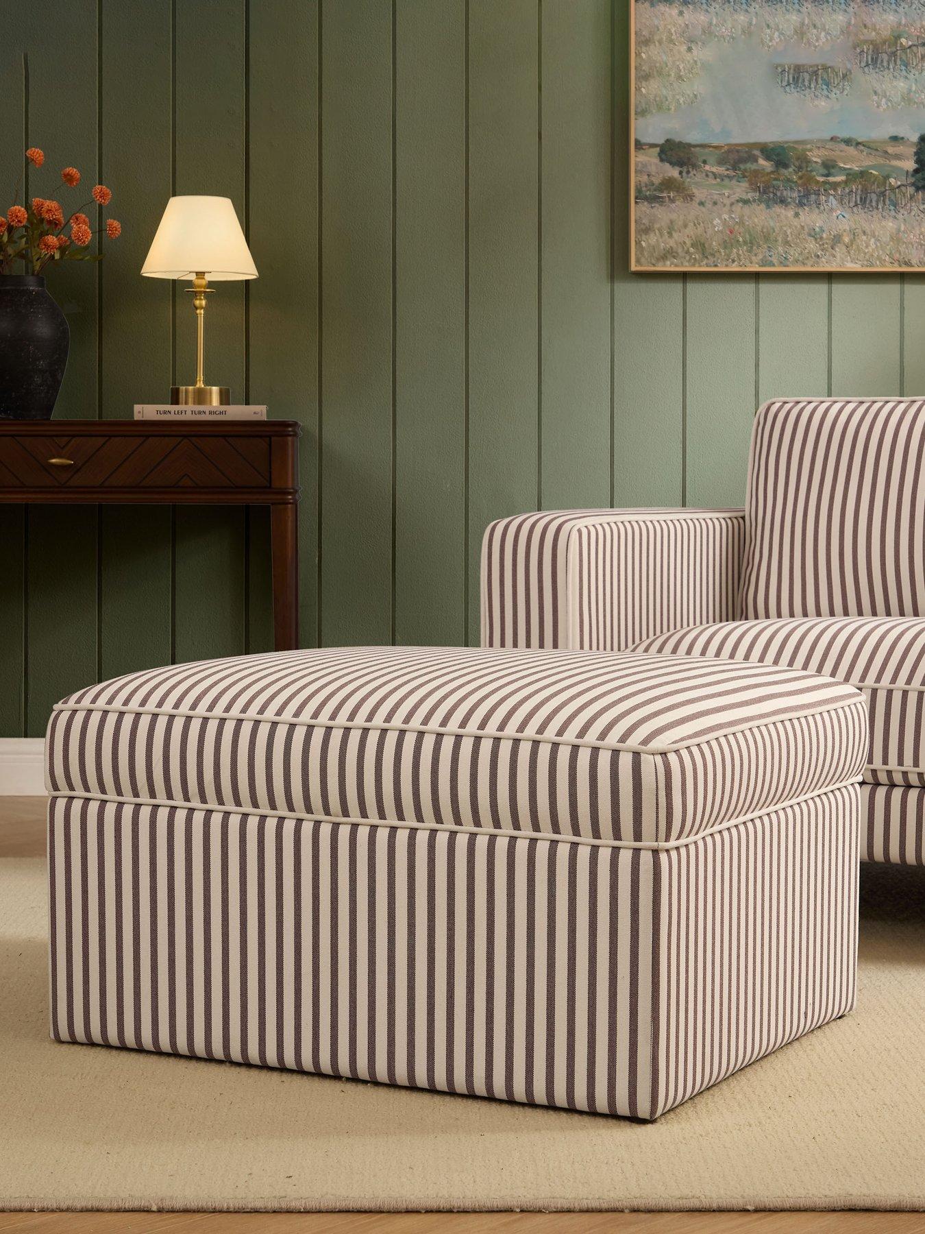 Image 1 of 6 of Dusk Soho Ottoman Storage Pouffe - Chocolate Stripe