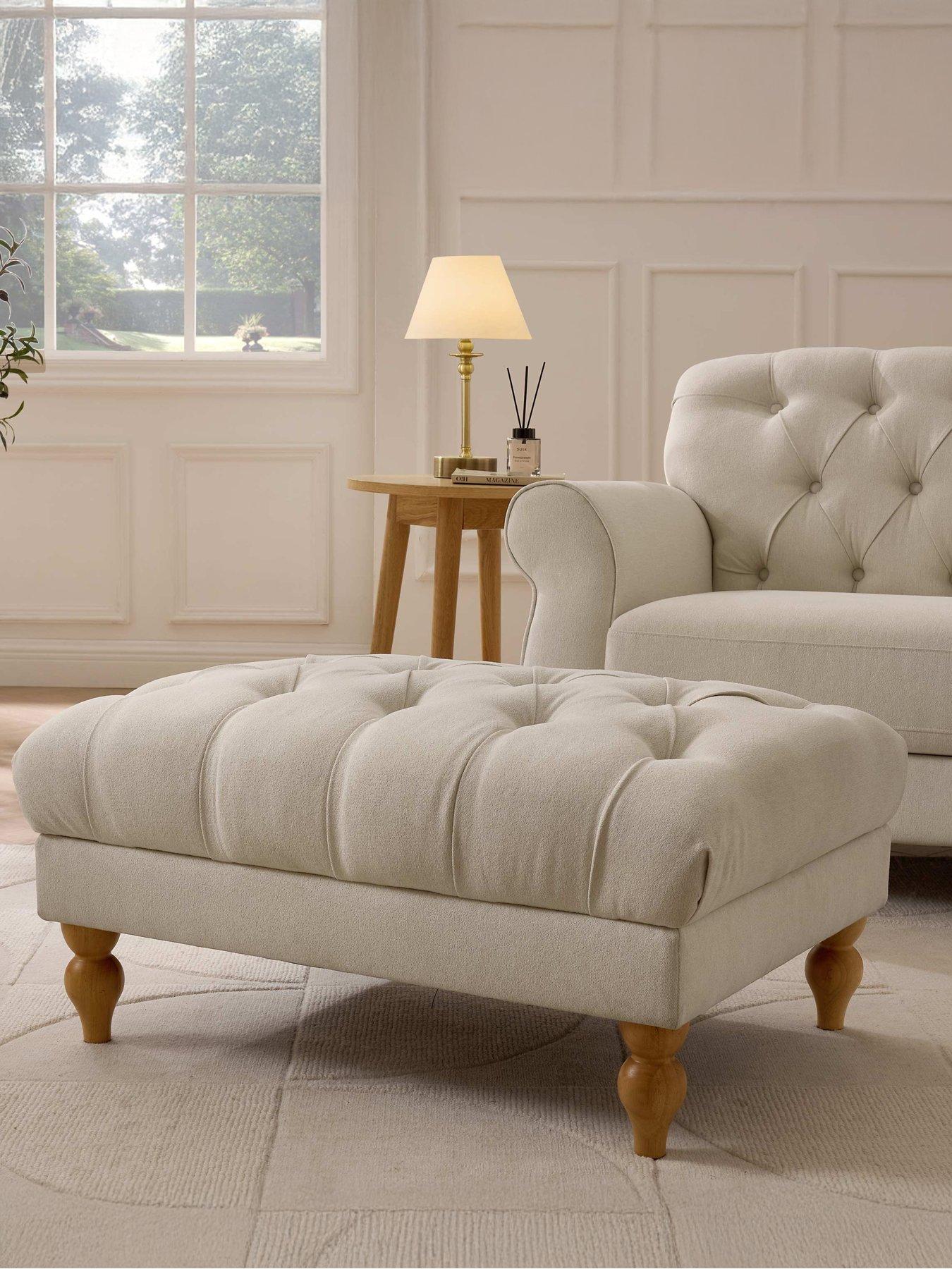 Dusk Hebden Pouffe - Cream Linen