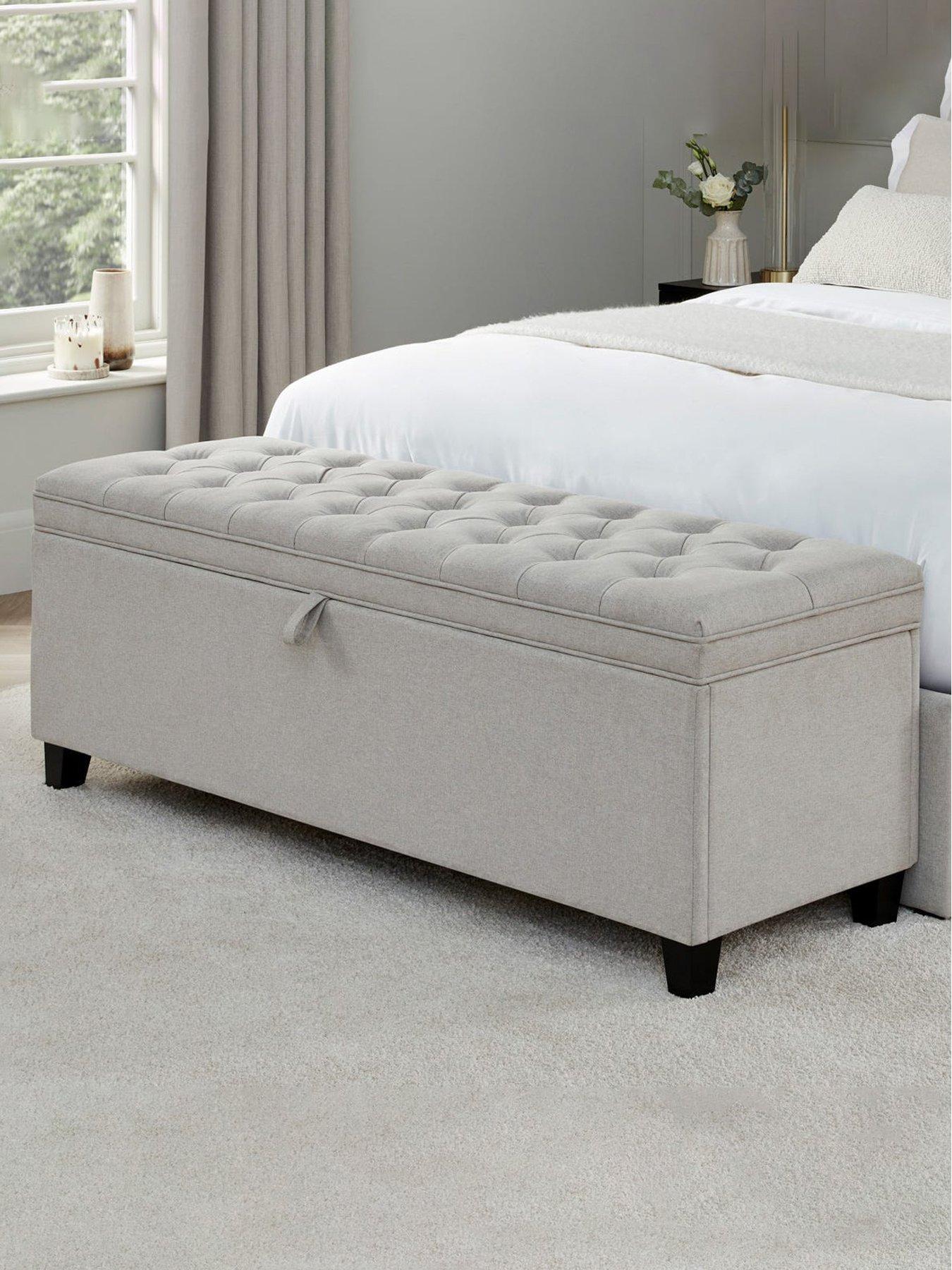 Image 1 of 7 of Dusk Middleton Button Back Storage Ottoman - Linen Natural