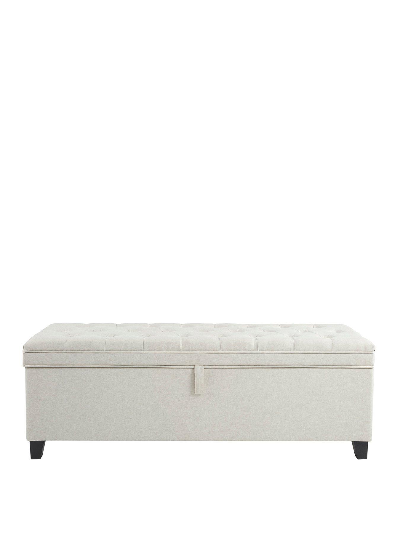Image 2 of 7 of Dusk Middleton Button Back Storage Ottoman - Linen Natural