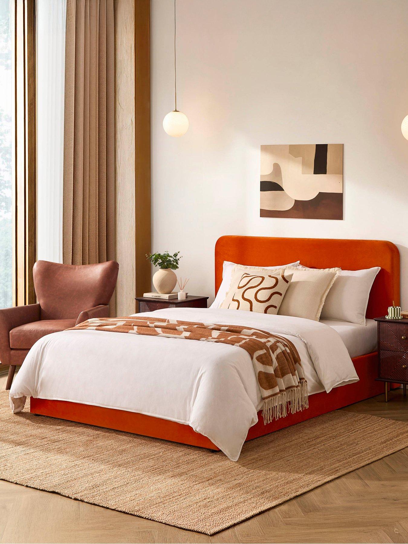 Image 1 of 7 of Dusk Ascot Bright Orange Ottoman Storage Bed